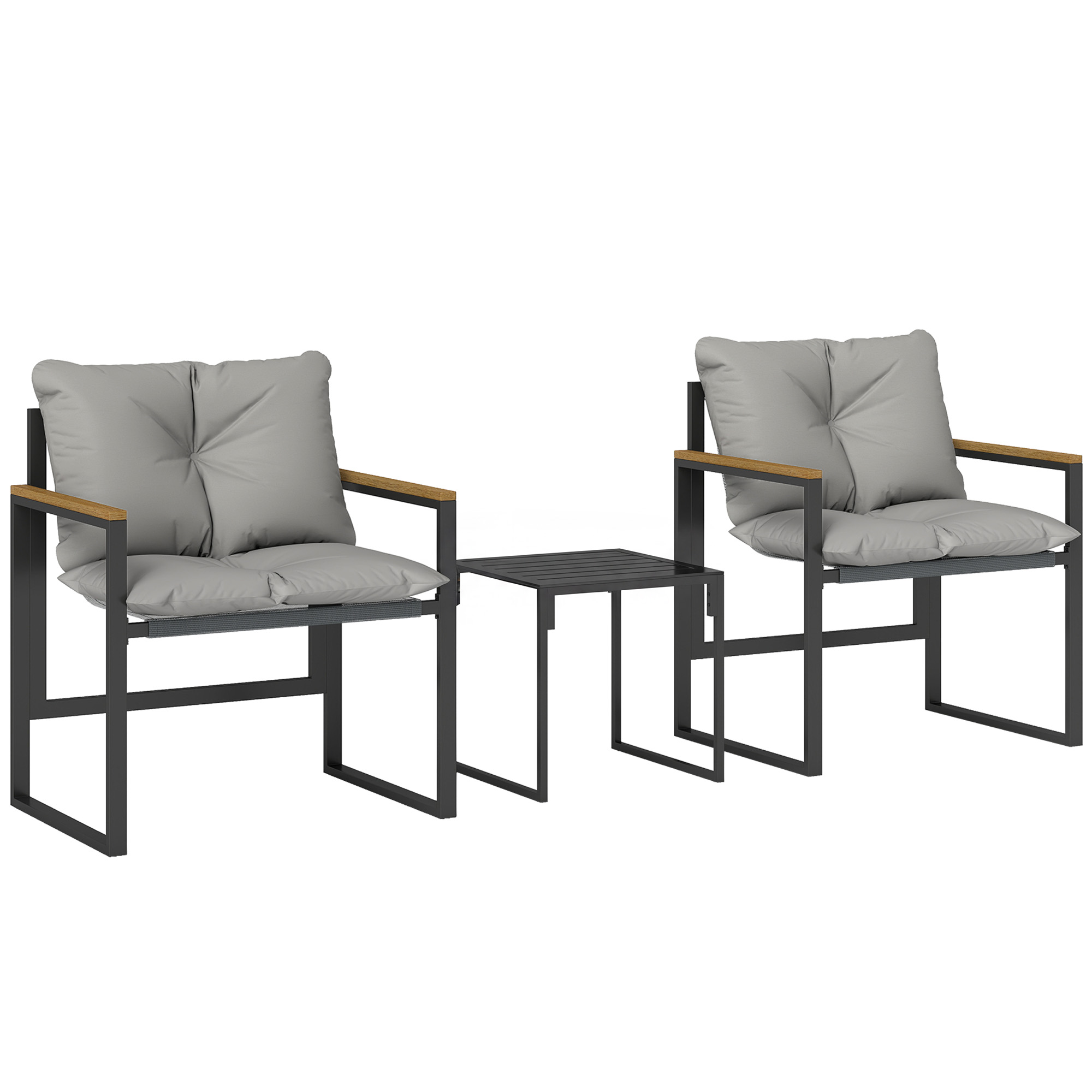 Bistro-Set für 2 Personen, 3-teiliges Garten-Bistro-Set mit Metallrahmen und dicken Polstern