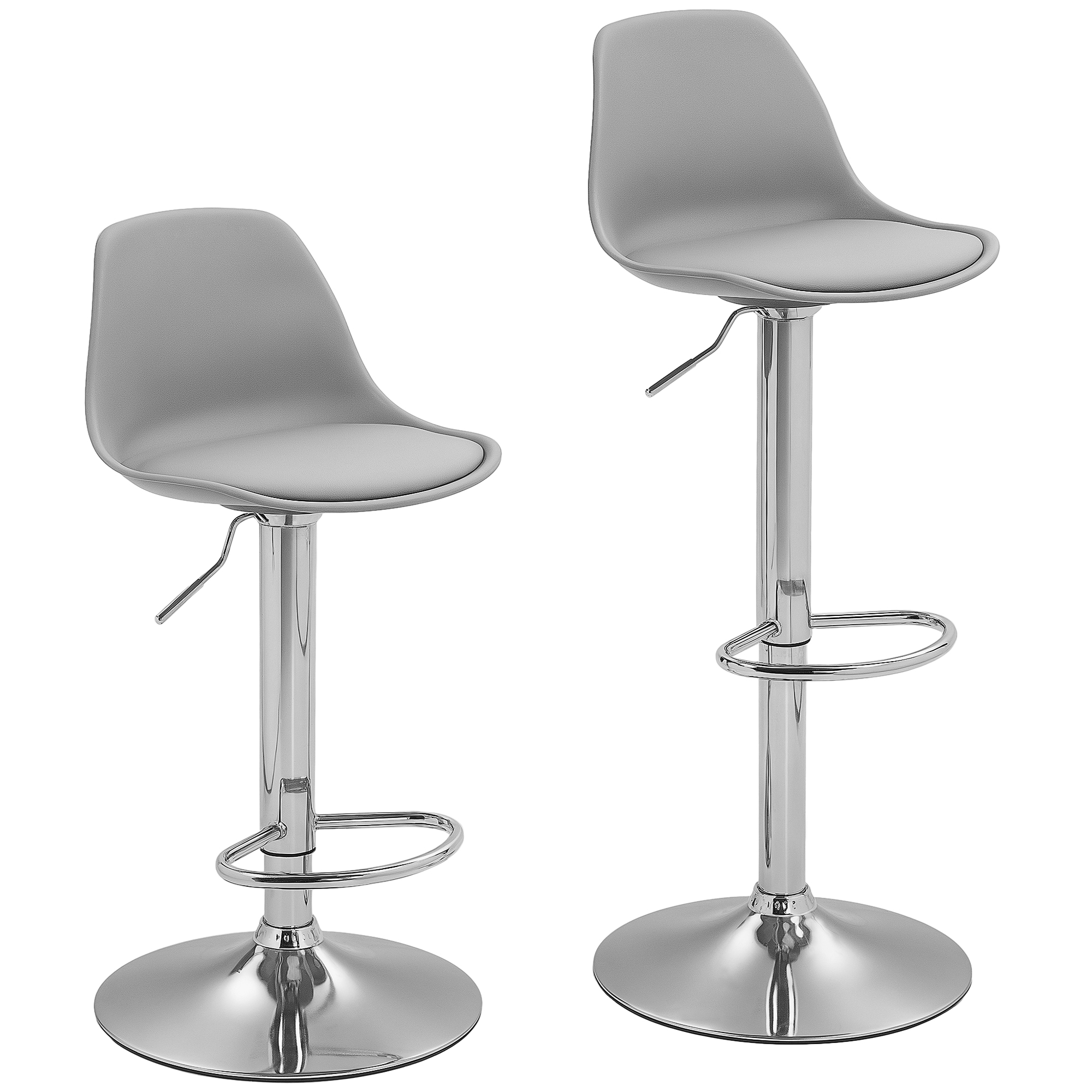 2er-Set Barhocker, Barstühle, Drehstühle mit Lehne, höhenverstellbar, bis 120 kg belastbar, 42 x 41 x 82-104 cm, Grau