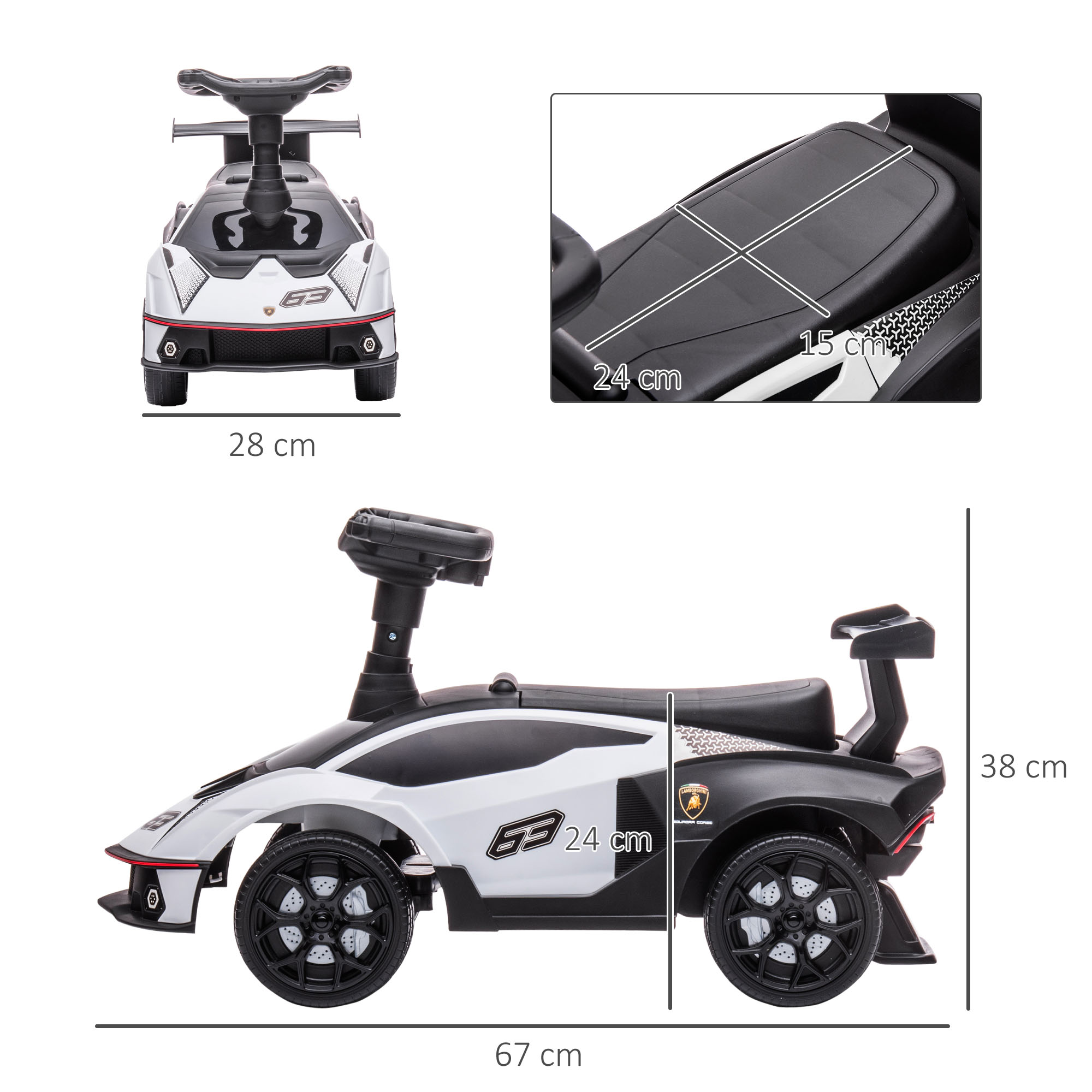 Rutscher Lamborghini-lizenziert, Rutscherauto mit Soundeffekten, Kippschutz, 67 cm x 28 x 38 cm