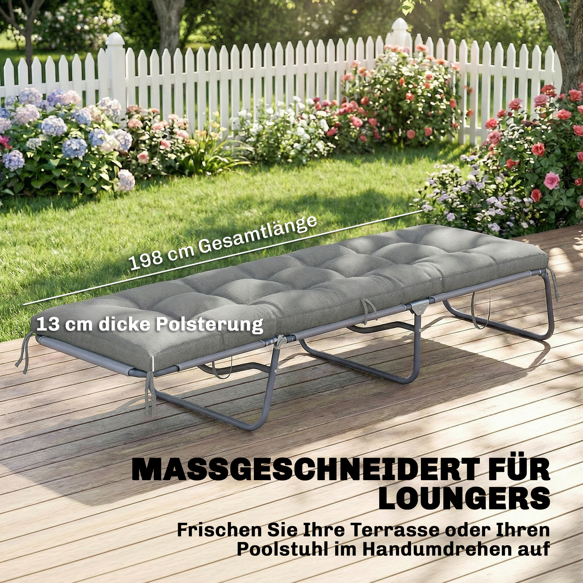 Palettenkissen Abnehmbar Sitzkissen mit Befestigungsbändern Palettenpolster für die meisten Liegen 198x65x13cm Hellgrau