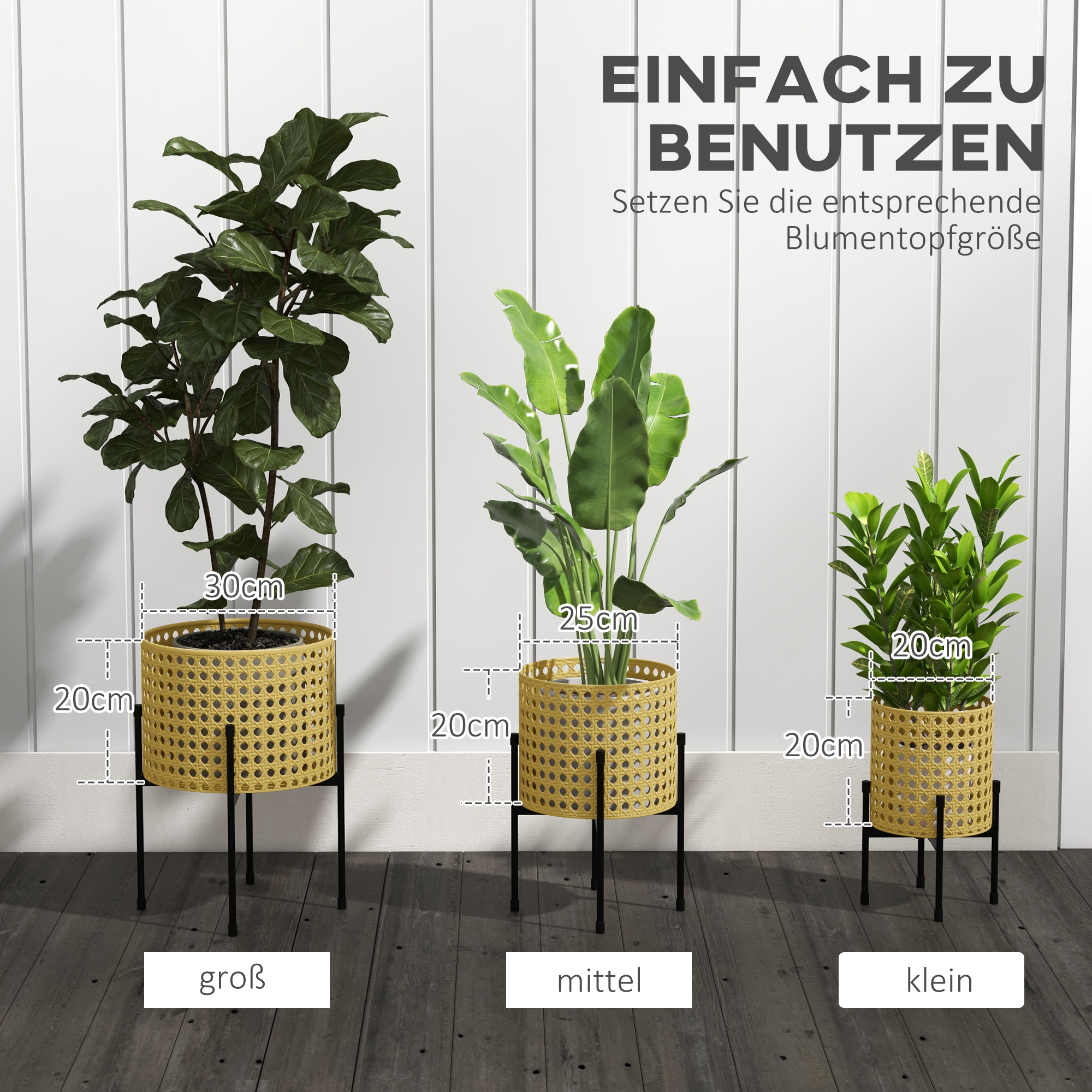 Blumenständer, 3er-Set, rostfreies Metallgestell, In- und Outdoor, Schwarz/Gold