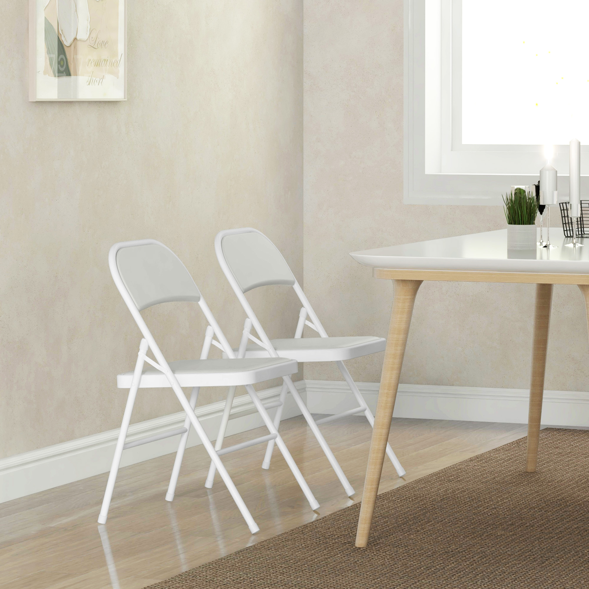 2er-Set Klappstühle, Tragbare Bürostühle, Metallbeine, Faltstuhl für Büro, Empfang, Wartezimmer, Kunstleder, Weiß