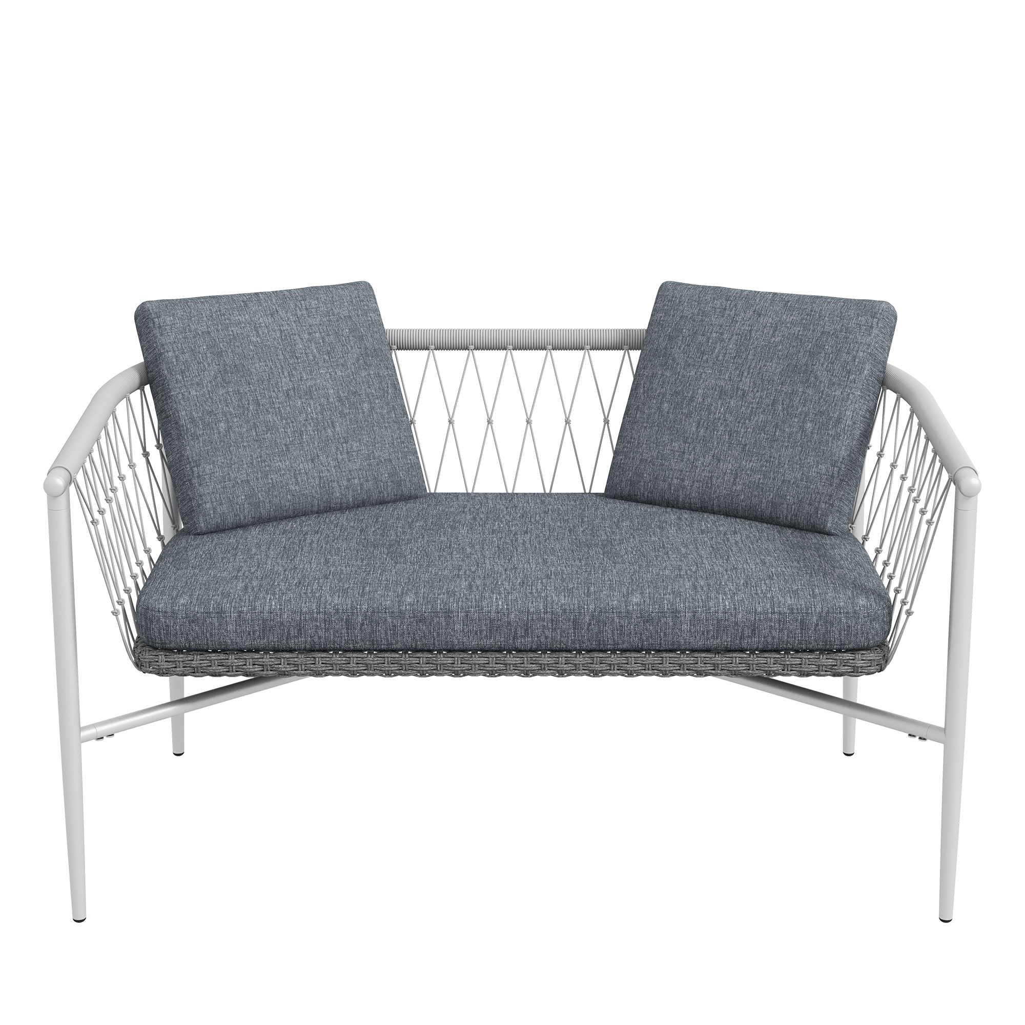 Gartengarnitur, 4-teilig, Schaukelfunktion, Sitzauflagen, Polyrattan, Metallgestell, Grau