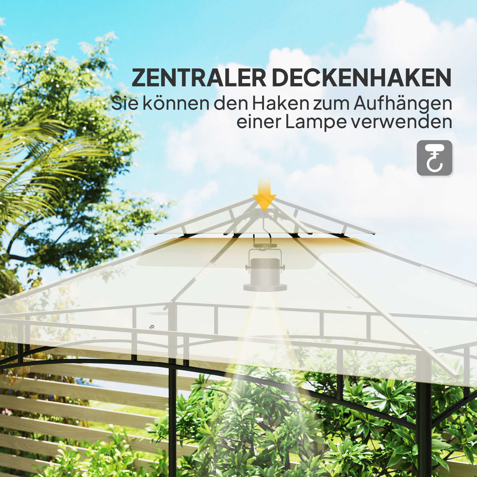 Grillpavillon mit LED 240 x 150 x 258 cm wasserabweisend flammhemmend Gartenpavillon mit Doppelschichtdach