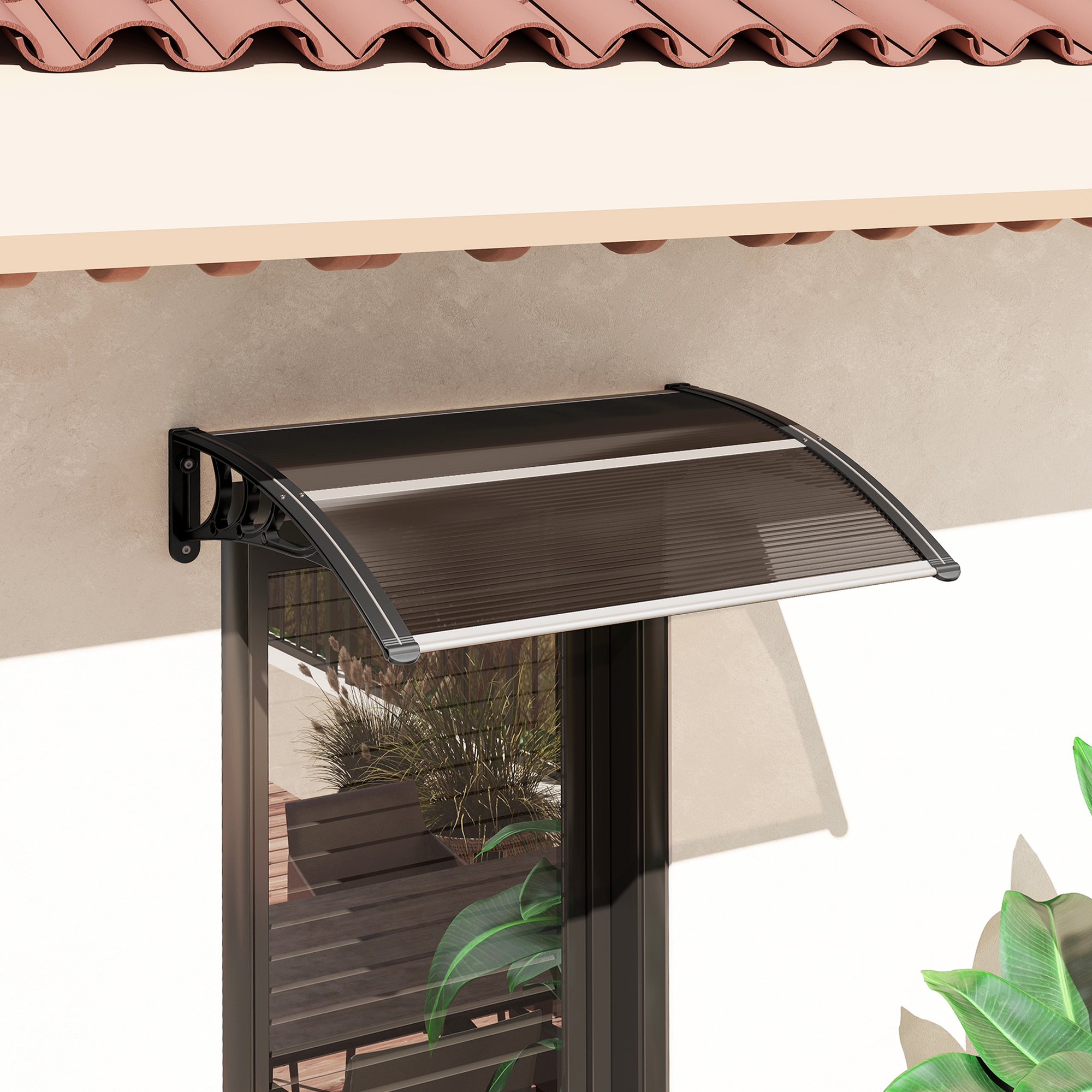 Vordach Haustürvordach 75 x 100 cm Pultvordach Überdachung Polycarbonat Braun