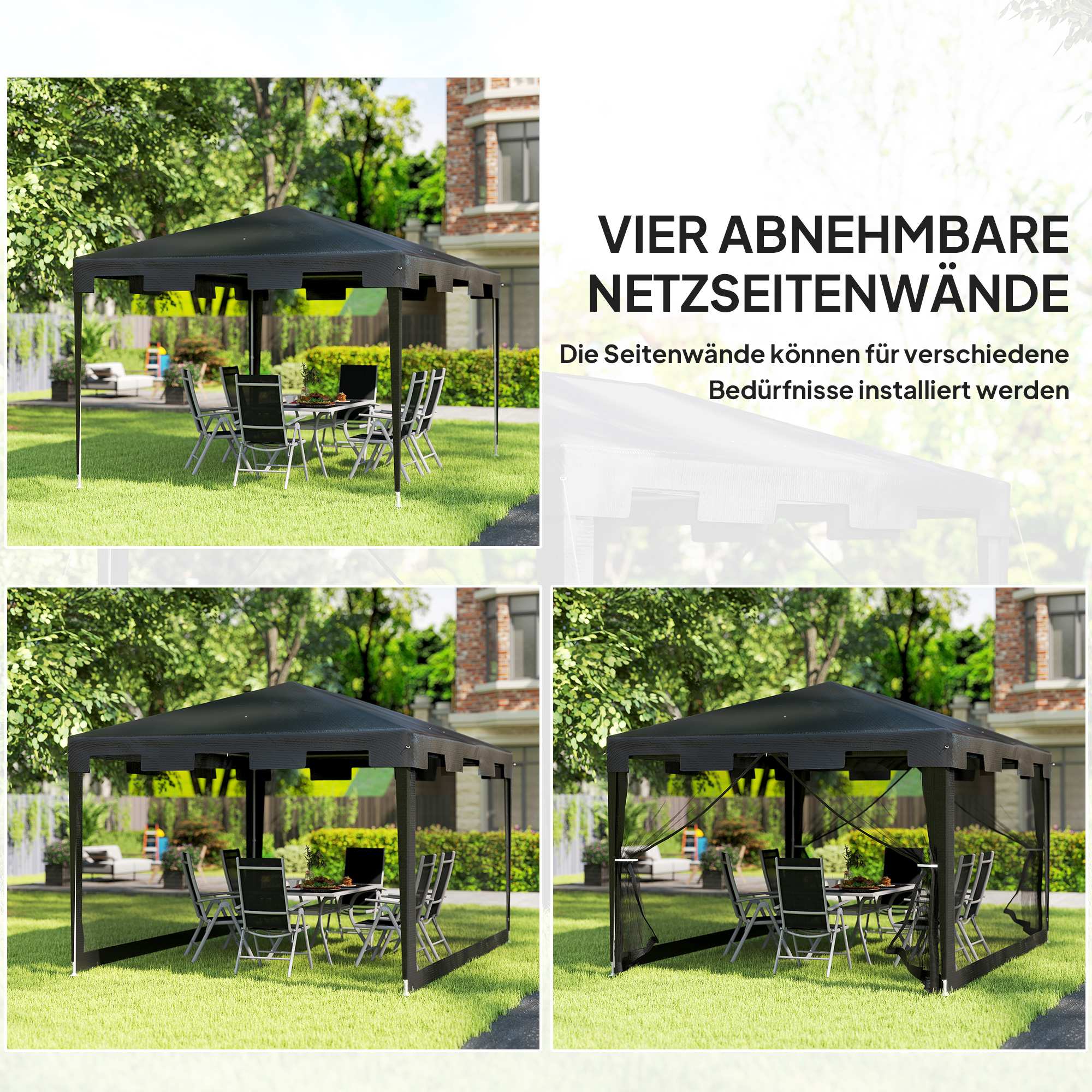 Pavillon Gartenzelt 3 x3 m Pavillon, wetterbeständig, faltbar, 395cm x 295cm x 255 cm, Schwarz