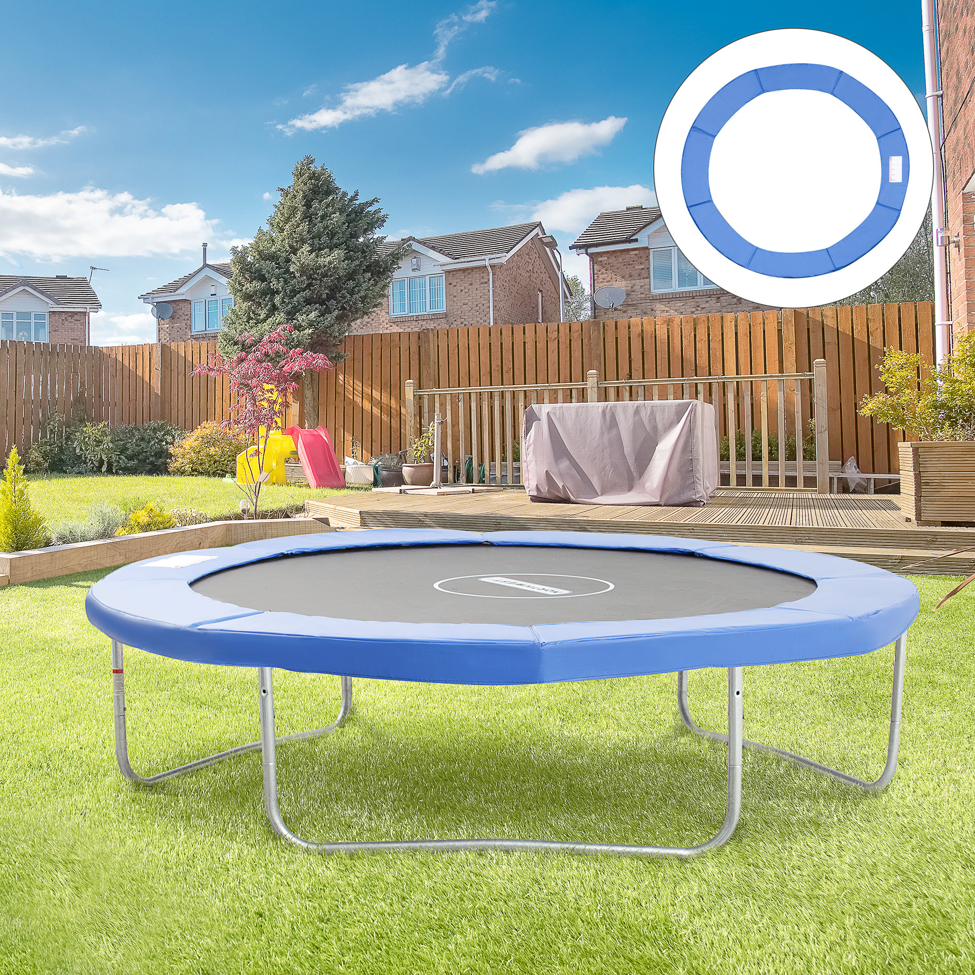 Trampolin Randabdeckung Sicherheitsnetz Wetterplane 8ft 10ft 12ft 15ft Randabdeckung: Ø 305cm-Blau(Trampolin nicht enthalten)