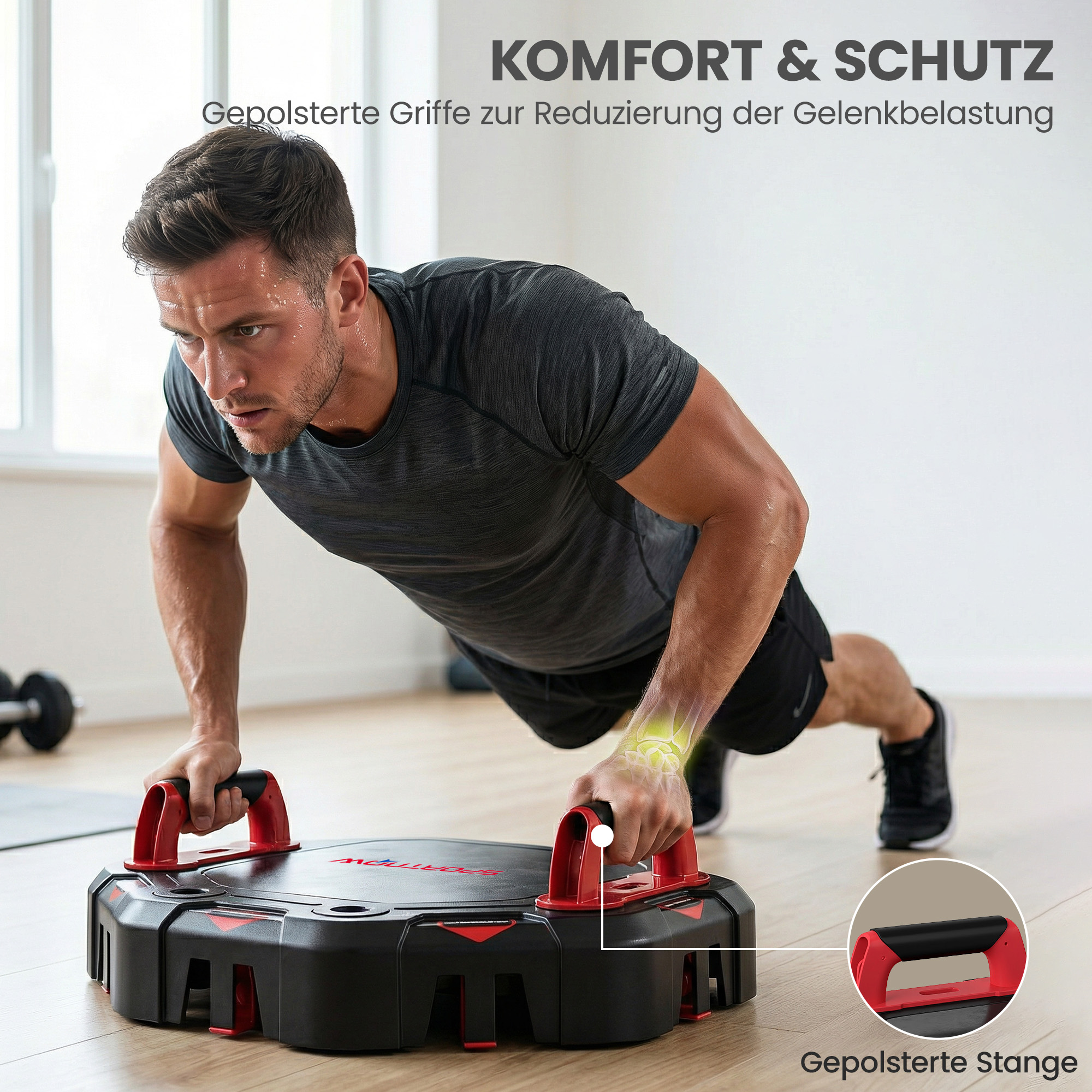 Liegestützbrett 7-in-1 Verstellbares Push Up Board mit Widerstandsbändern Rollen Türanker, Faltbar