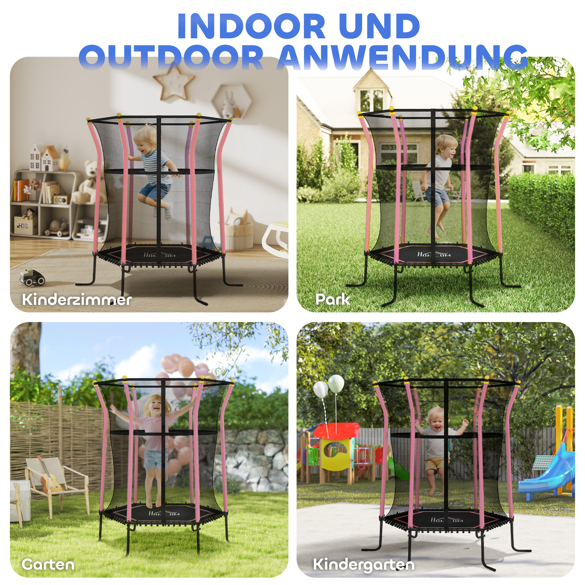 Trampolin für Kinder, Ø163,5 cm, mit Sicherheitsnetz, gepolstert, Stahl, belastbar bis 50 kg