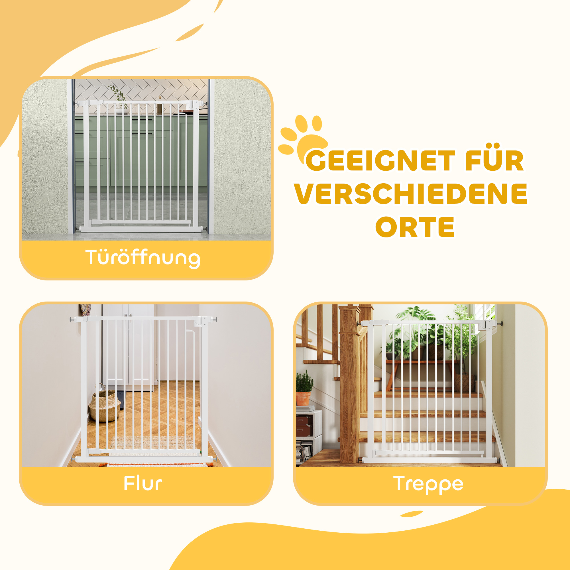 Treppenschutzgitter Absperrgitter ohne Bohren mit automatische Schließung für Kinder Küche Treppe 76-80 x 76 cm Weiß