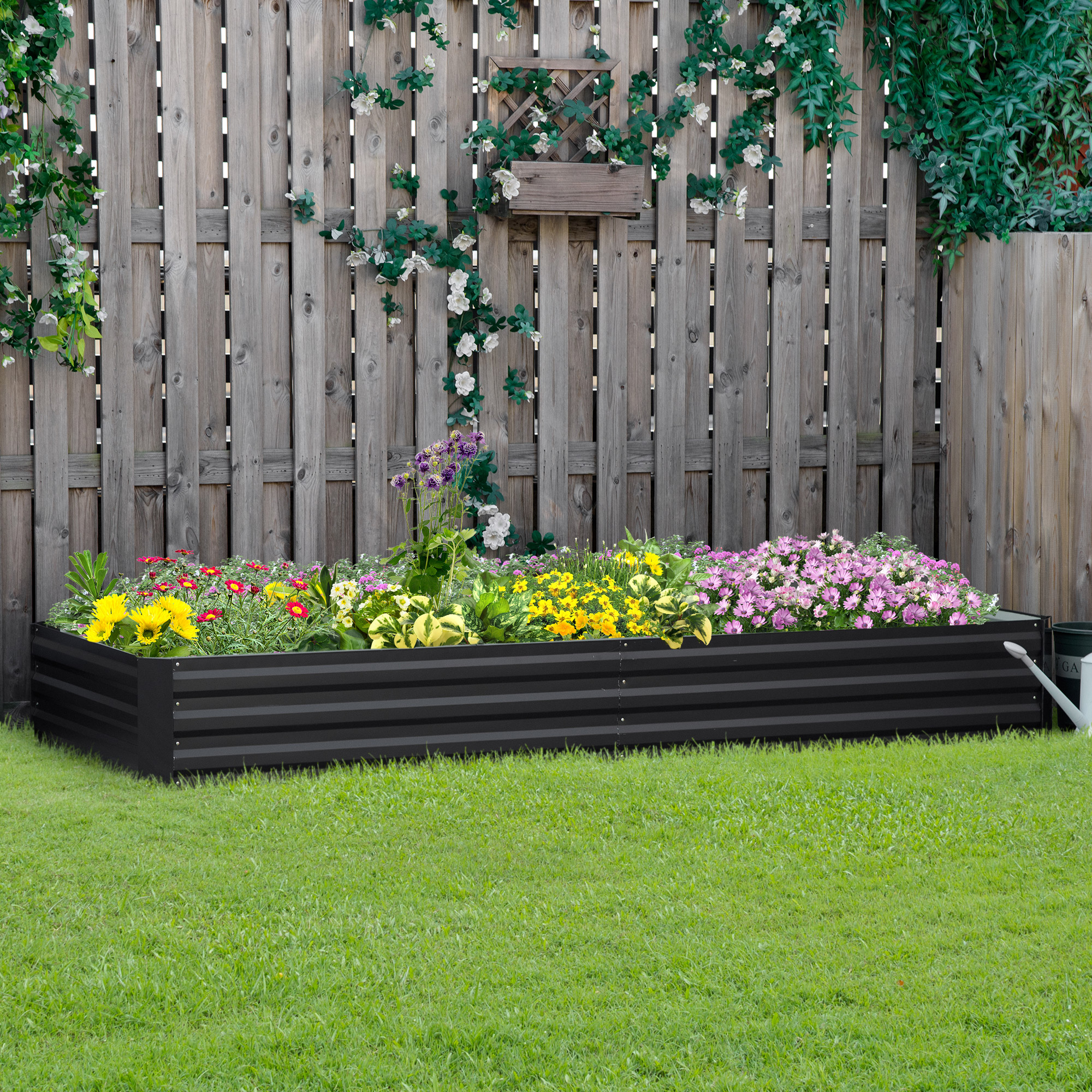 Stahl-Hochbeet, offener Boden, einfacher Aufbau, 95L x 90,5B x 29,8H cm, Grau