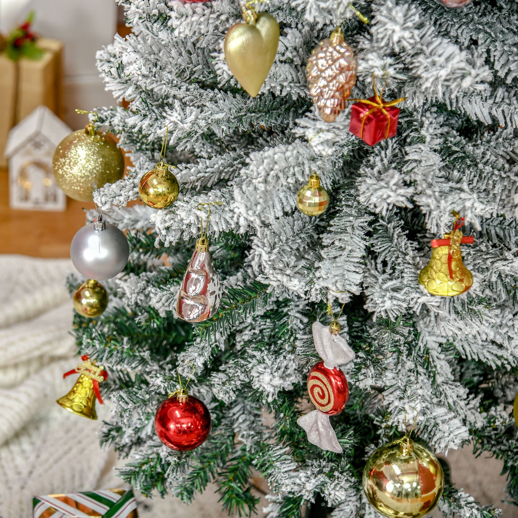 Künstlicher Weihnachtsbaum 225 cm Bleistift Kiefernbaum mit Schnee, 738 Spitzen für drinnen