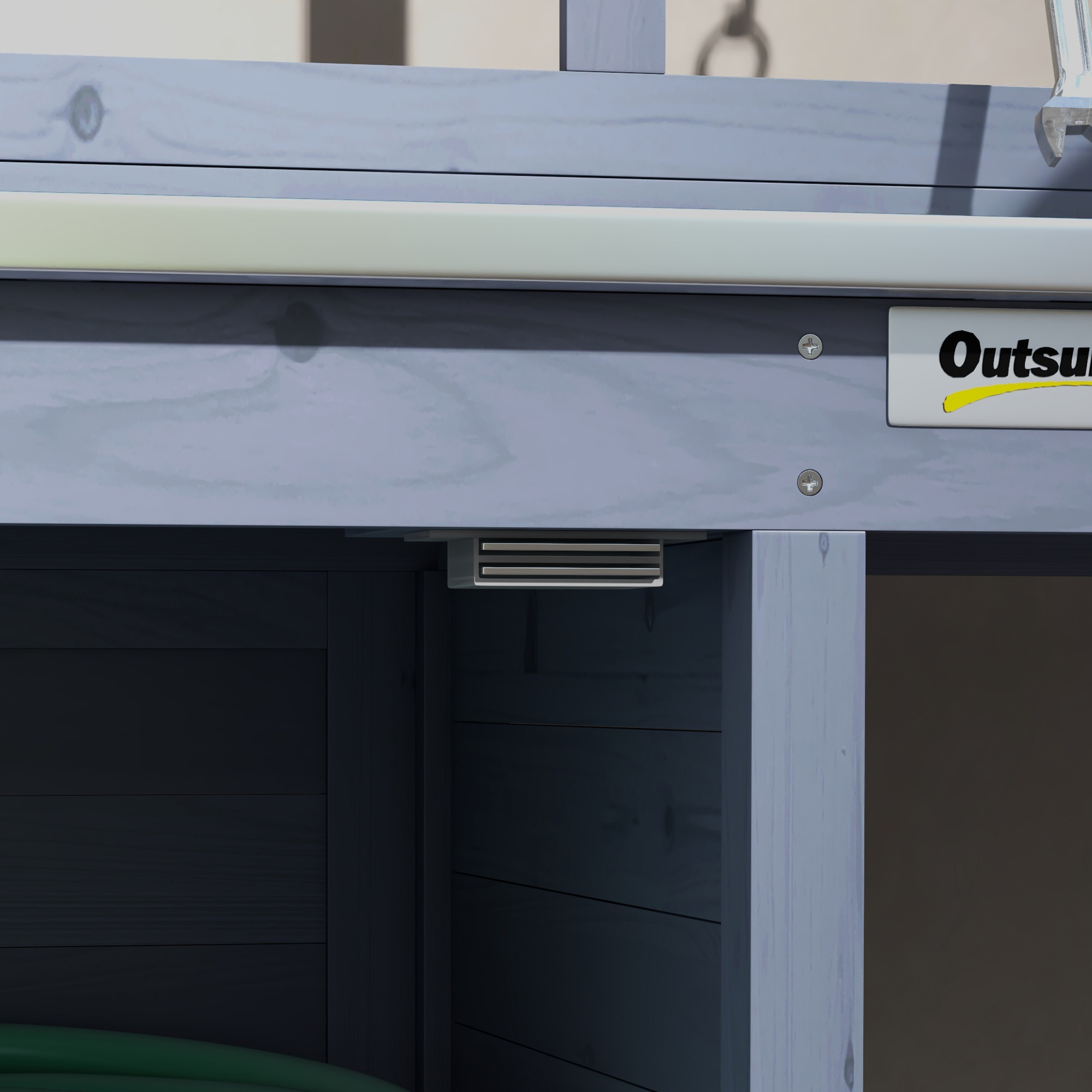 Gartentisch mit Schrankfach, Aluminium-Arbeitsfläche, Stauraum, 112x47x146cm, Grau