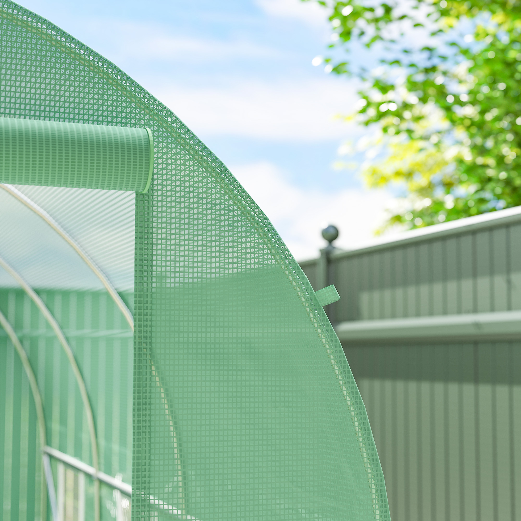 Gewächshaus 350x200x200cm Foliengewächshaus Tomatenhaus mit Tür, 6 Fenster, Folientunnel aus verzinktem Stahl, PE, stabiles Treibhaus Pflanztunnel, inkl, Erdanker & Seilen, Grün