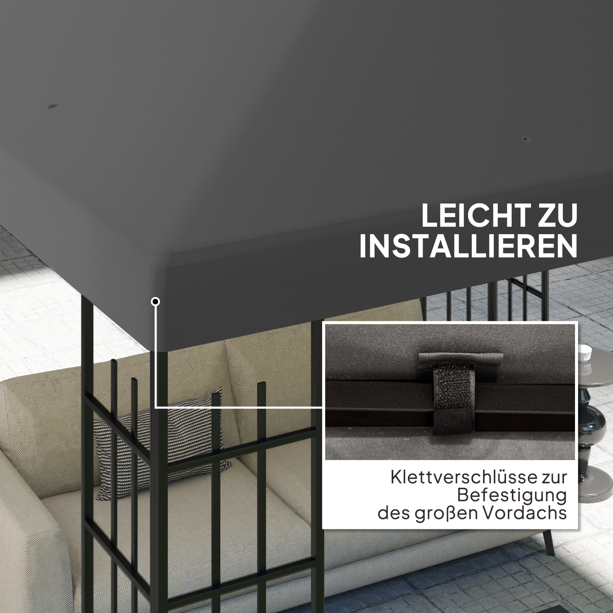 3 x 3 m Ersatzplane für Pavillon, Plane für Garten-Pavillon, mit Wasserablauföffnungen, UPF30+, Dunkelgrau