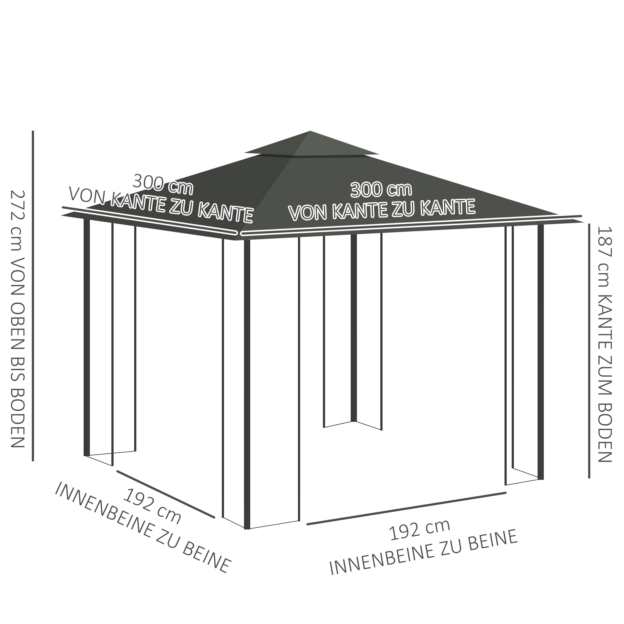 Pavillon mit Doppeldach, 3x3 m Wasserabweisend Stabil Winterfest Gartenpavillon mit Moskitonetz Hellgrau