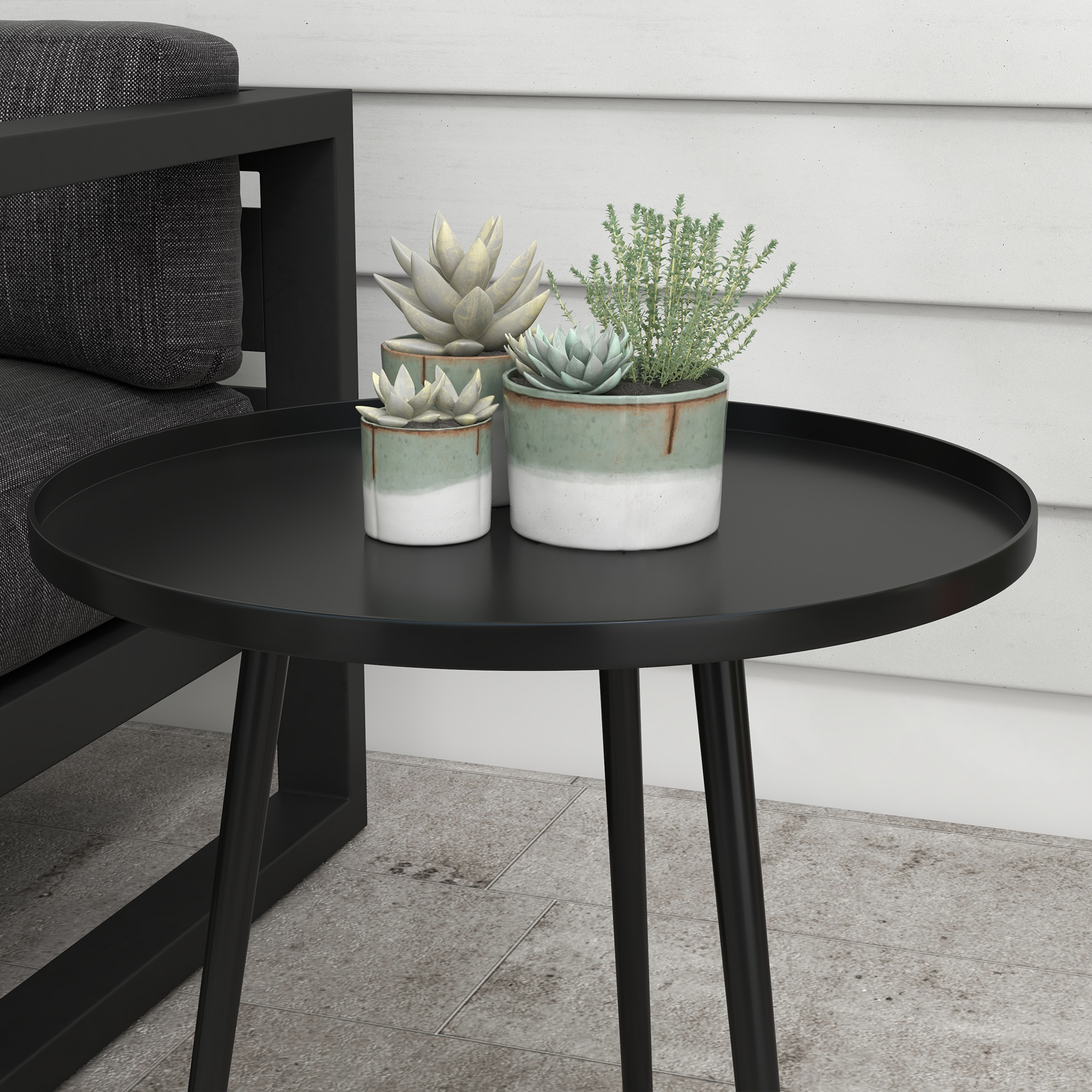 Outdoor Beistelltisch, Gartentisch, runder Terrassentisch, Stahl, ?40 x 50Hcm, Schwarz