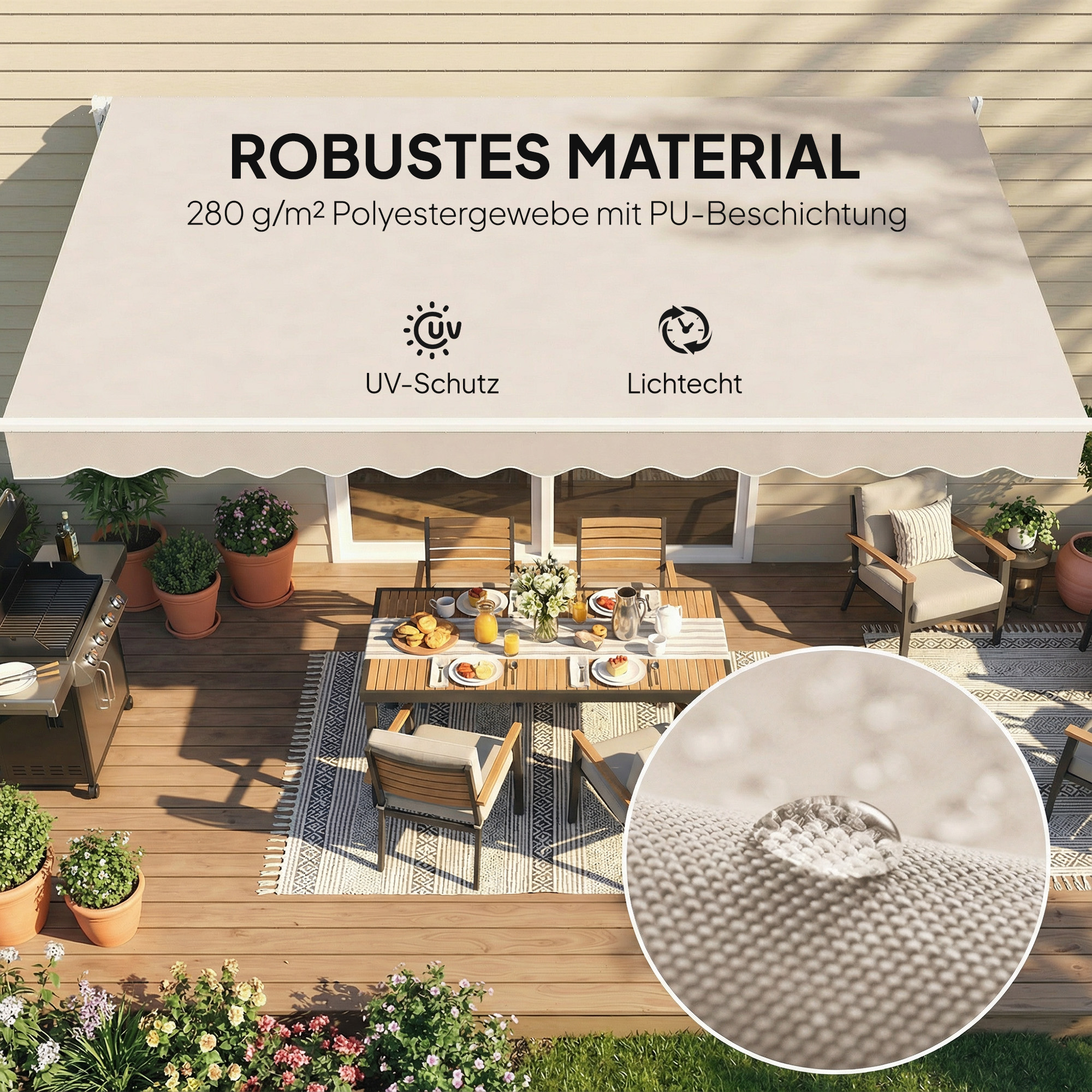 Ersatzstoff für Markise - Sonnenschutzdach UPF 50+ für 3,5 x 2,5 m Rahmen, Cremeweiß