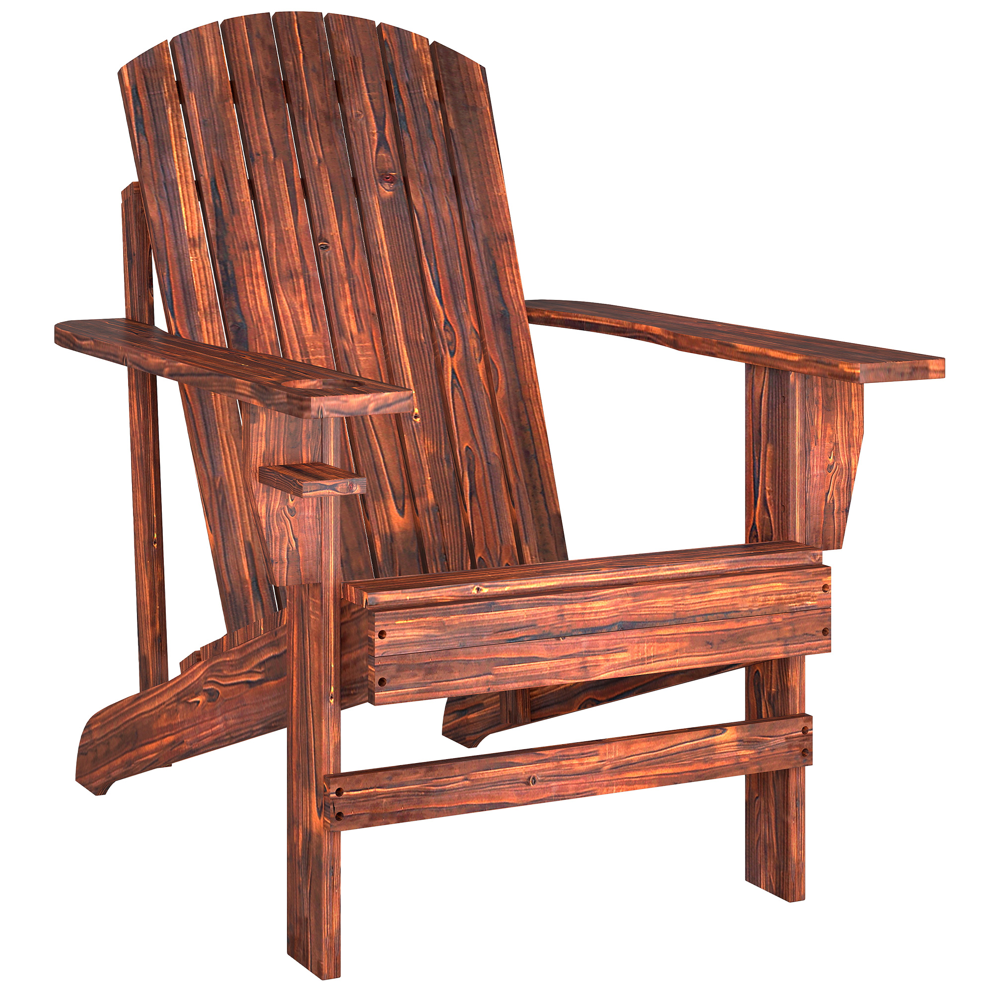 Adirondack-Gartenstuhl mit Becherhalter Gartenliege Balkonstuhl Massivholz Verkohlt 72 x 95 x 93 cm