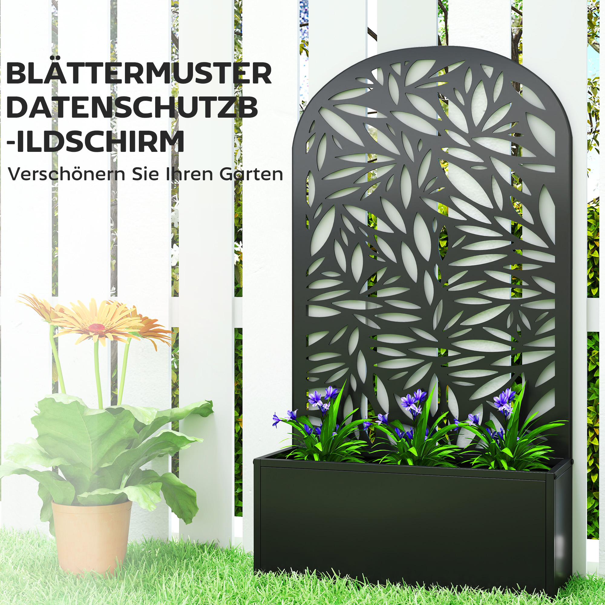 Hochbeet aus Metall mit Rankgitter, Wandmontage oder freistehender Pflanzkasten mit Sichtschutz