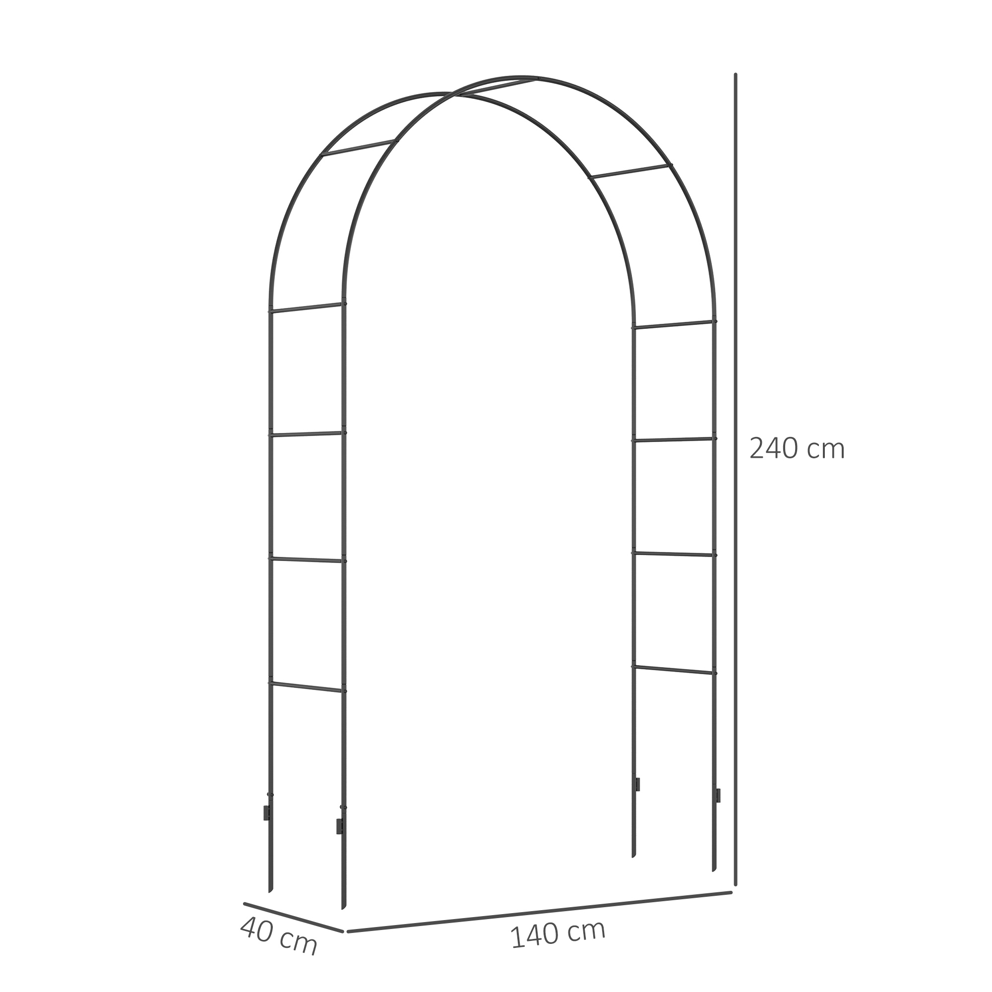Gartenbogen, Rosenbogen, Rankbogen, Rosenspalier Metall, schwarz, 1,40 x 0,40 x 2,40 m