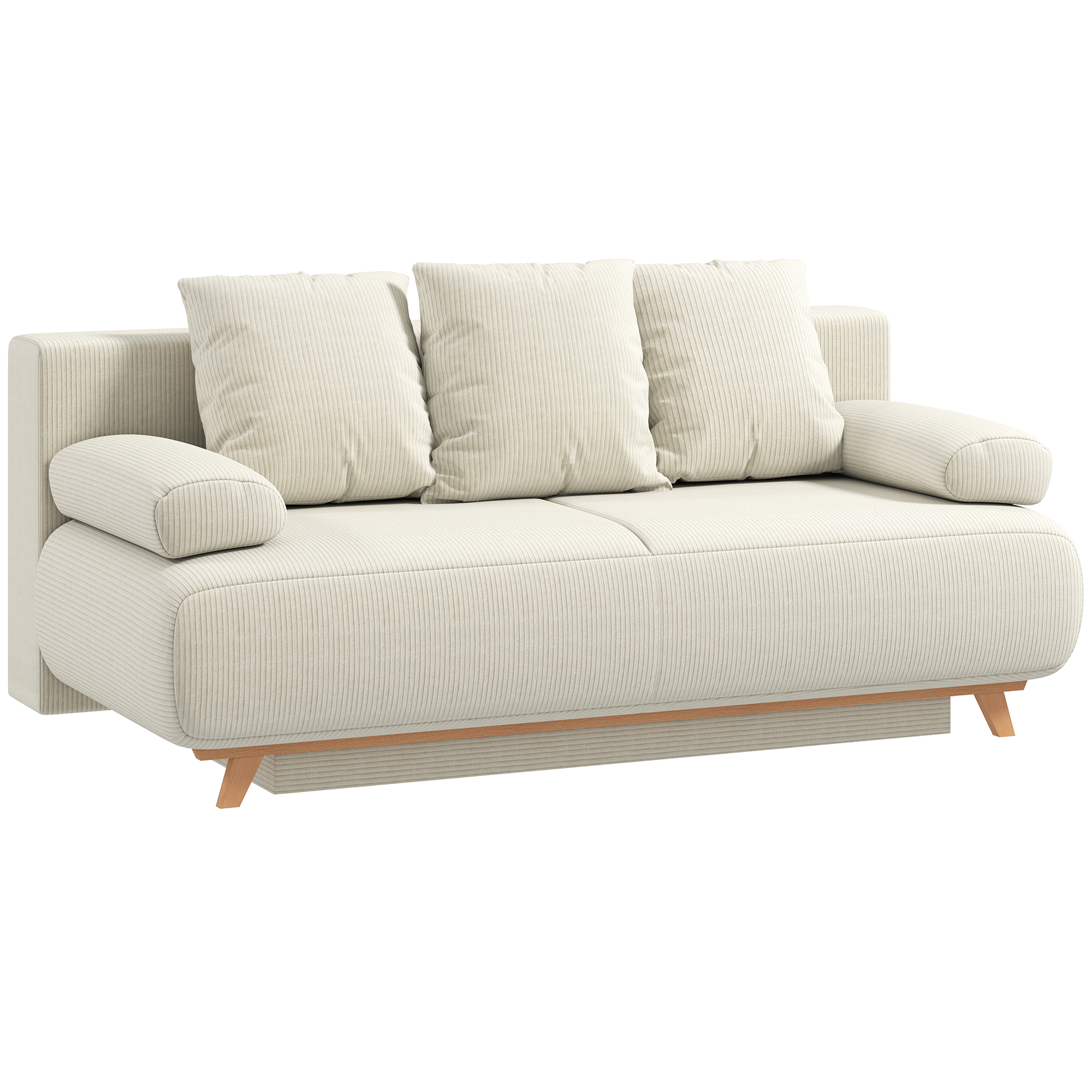 Schlafsofa mit verstellbarer Rückenlehne, Bettfunktion, verstecktem Stauraum und Cordbezug, Beige