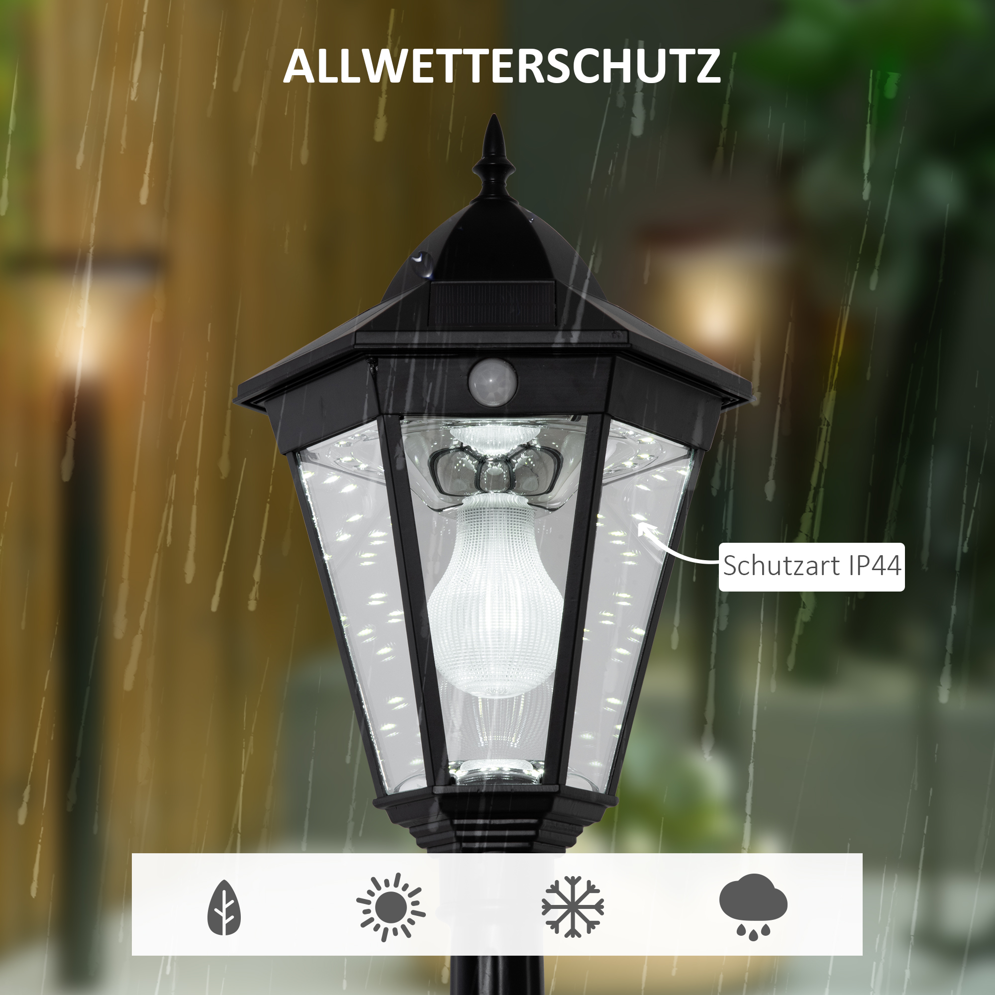 Solar Gartenlaterne Laterne Gartenleuchte Wegleuchte mit 19 LED 130 Lumen 3000K Aluminium gehärtetes Glas Schwarz 22 x 22 x 194 cm