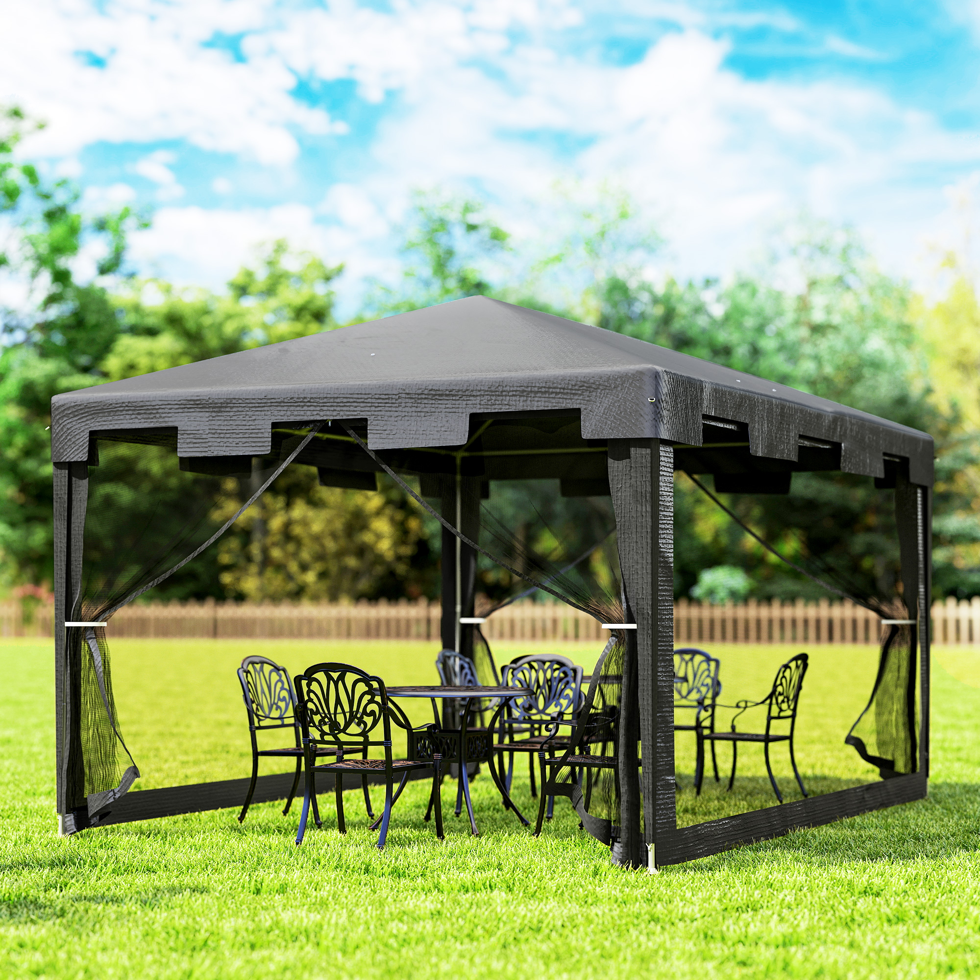 Pavillon Gartenzelt 3 x3 m Pavillon, wetterbeständig, faltbar, 395cm x 295cm x 255 cm, Schwarz