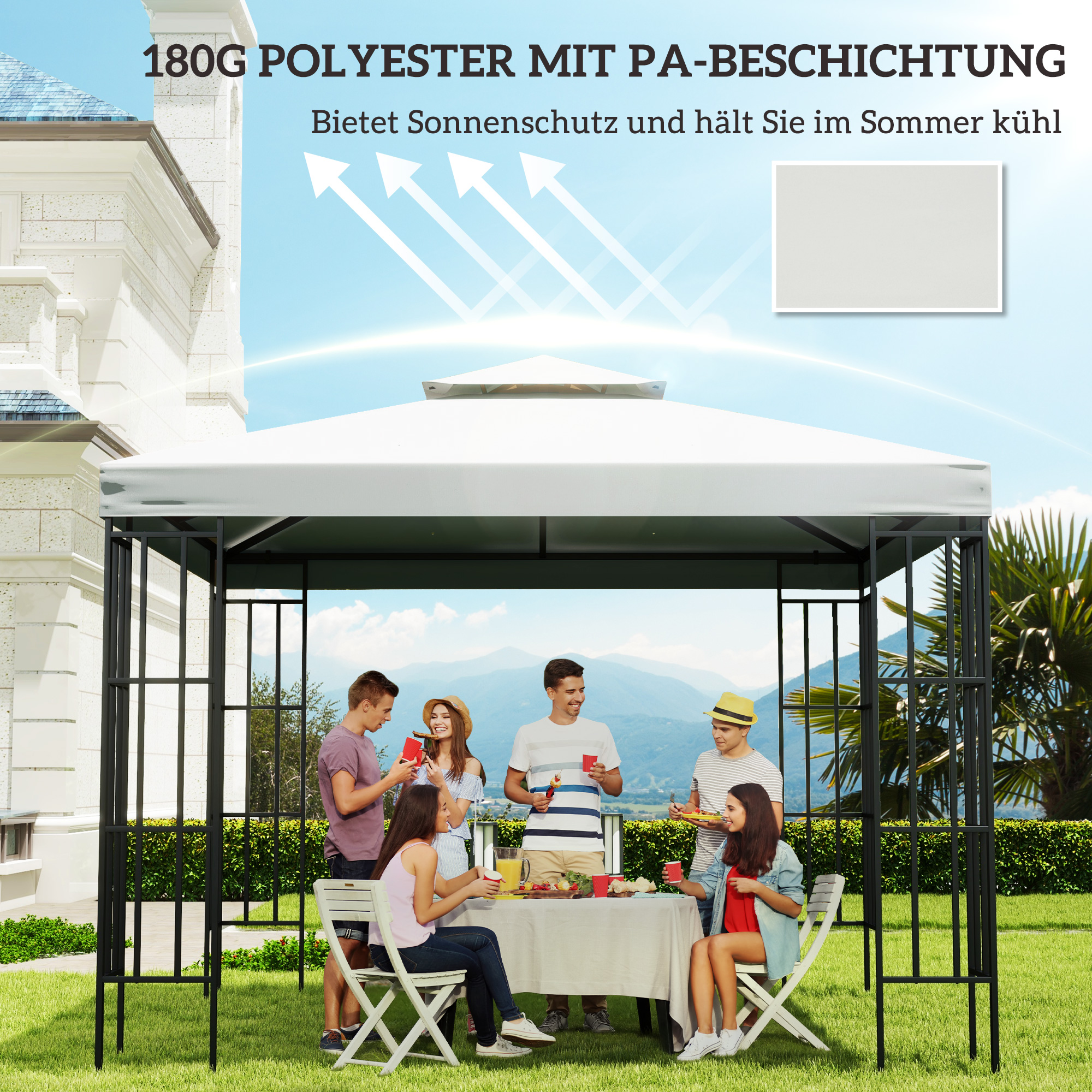 Ersatzdach für Pavillon 3x3m wasserabweisend Pavillondach für Metallpavillon Pavillon Ersatzdach Gartenpavillon Partyzelt Gartenzelt Polyester Cremeweiß