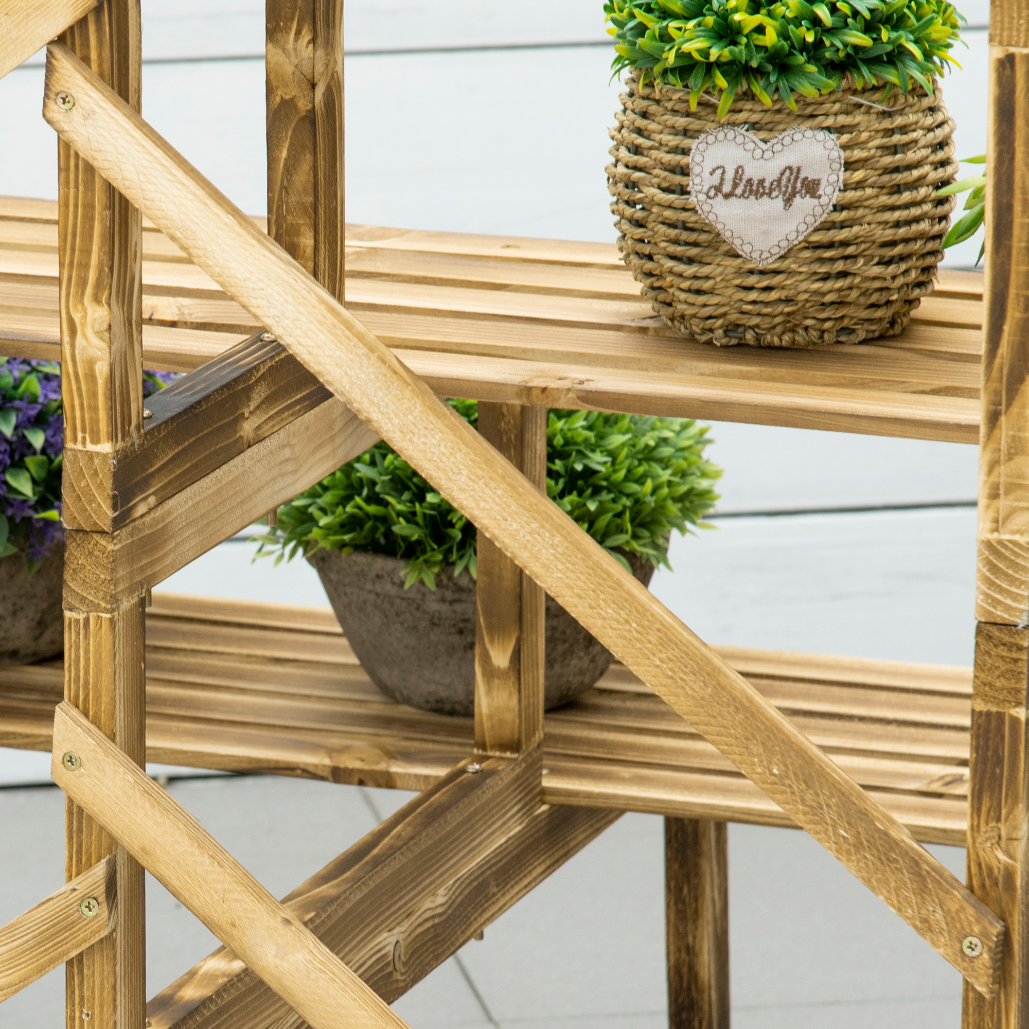 Pflanzentreppe, Blumentreppe, Blumenregal, Pflanzregal, Blumenständer, 3 Stufen, Tannenholz, 100 x 80 x 78cm