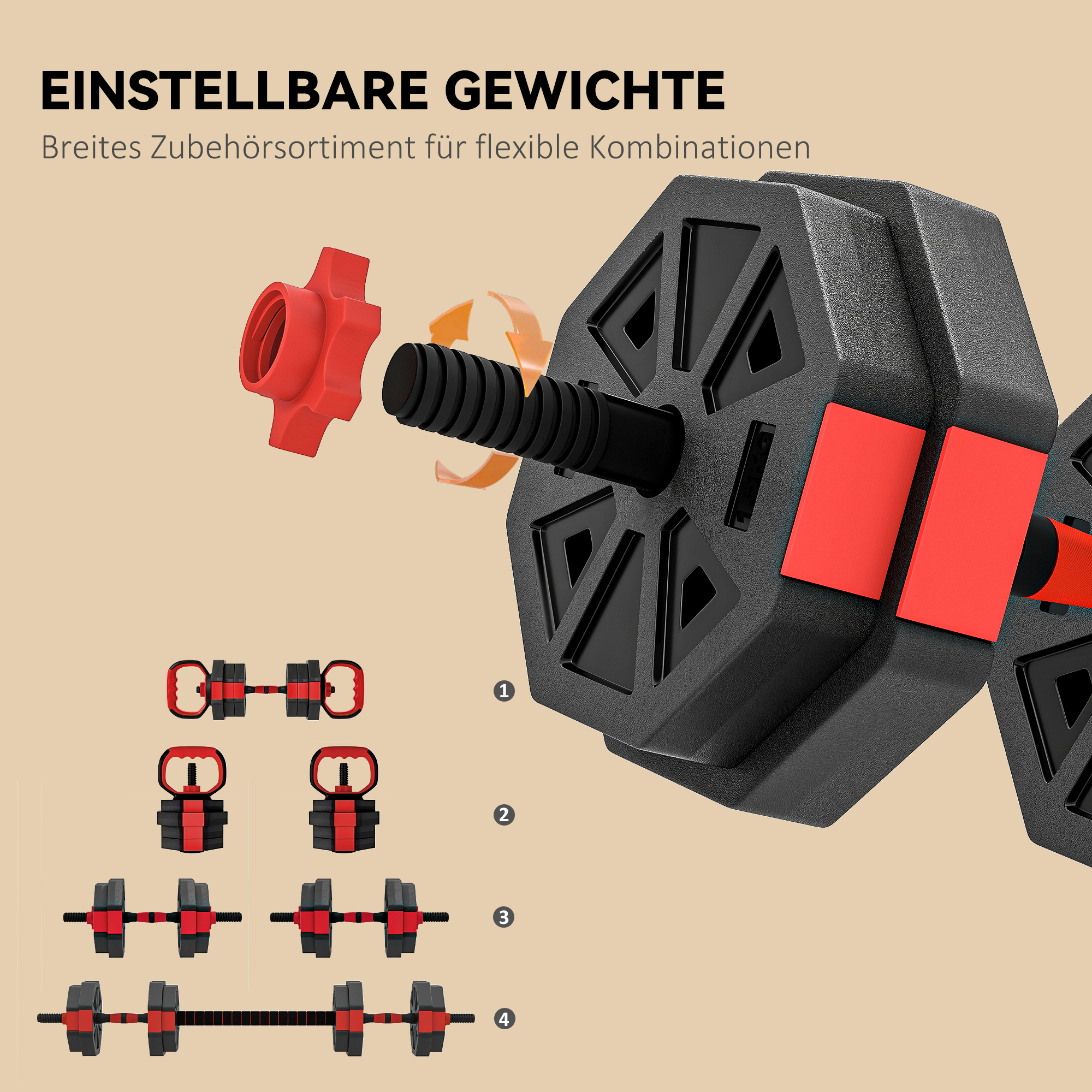 6-in-1 Hantelset Kurzhantel Set Kurzhanteln Langhanteln verstellbar 15 KG für Krafttraining Zuhause