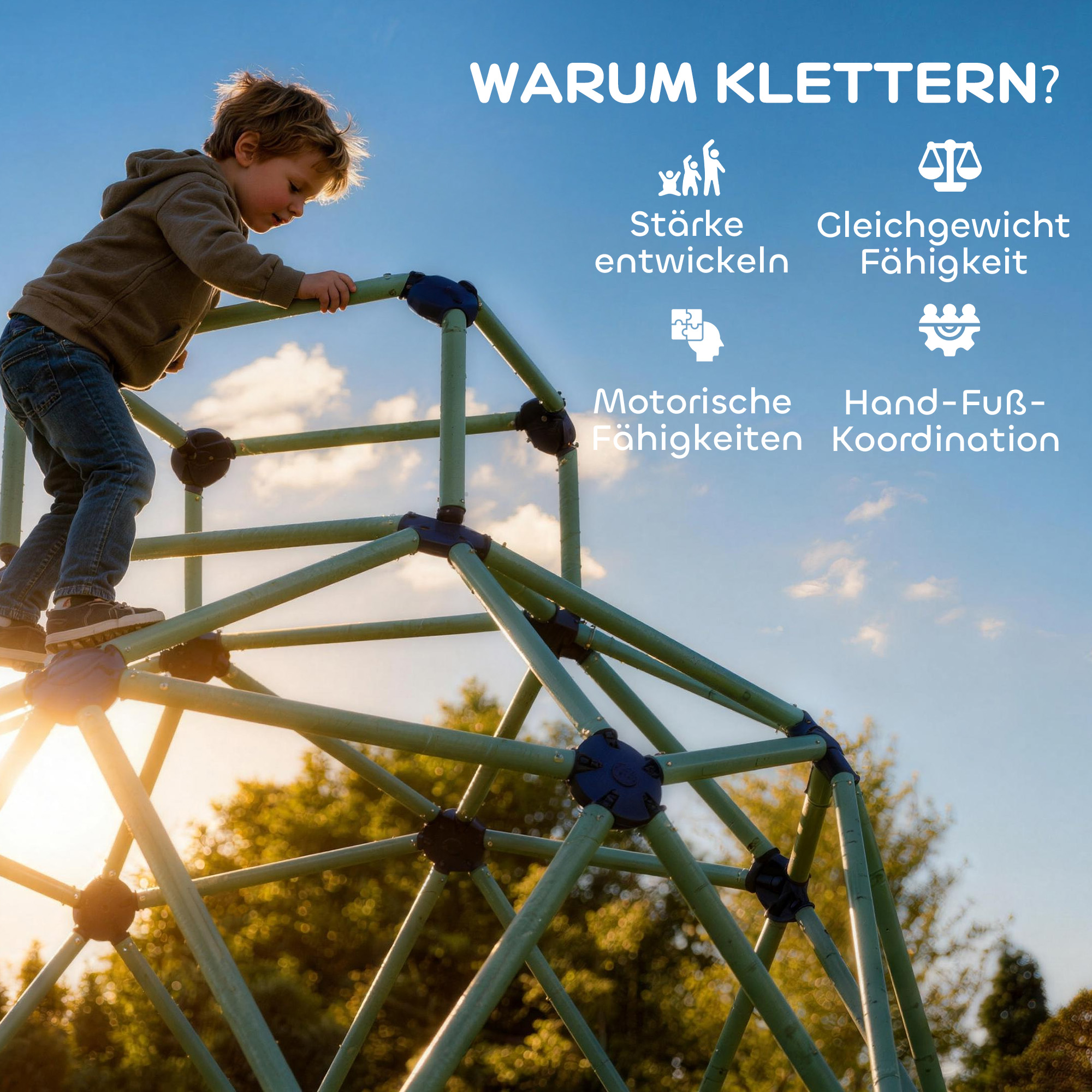 Kletterkuppel Ø182,5cm UV-beständig, wasserdicht Kletterdom für Kinder bis zu 90 kg, für 3-8 Jahre Kunststoff Blau