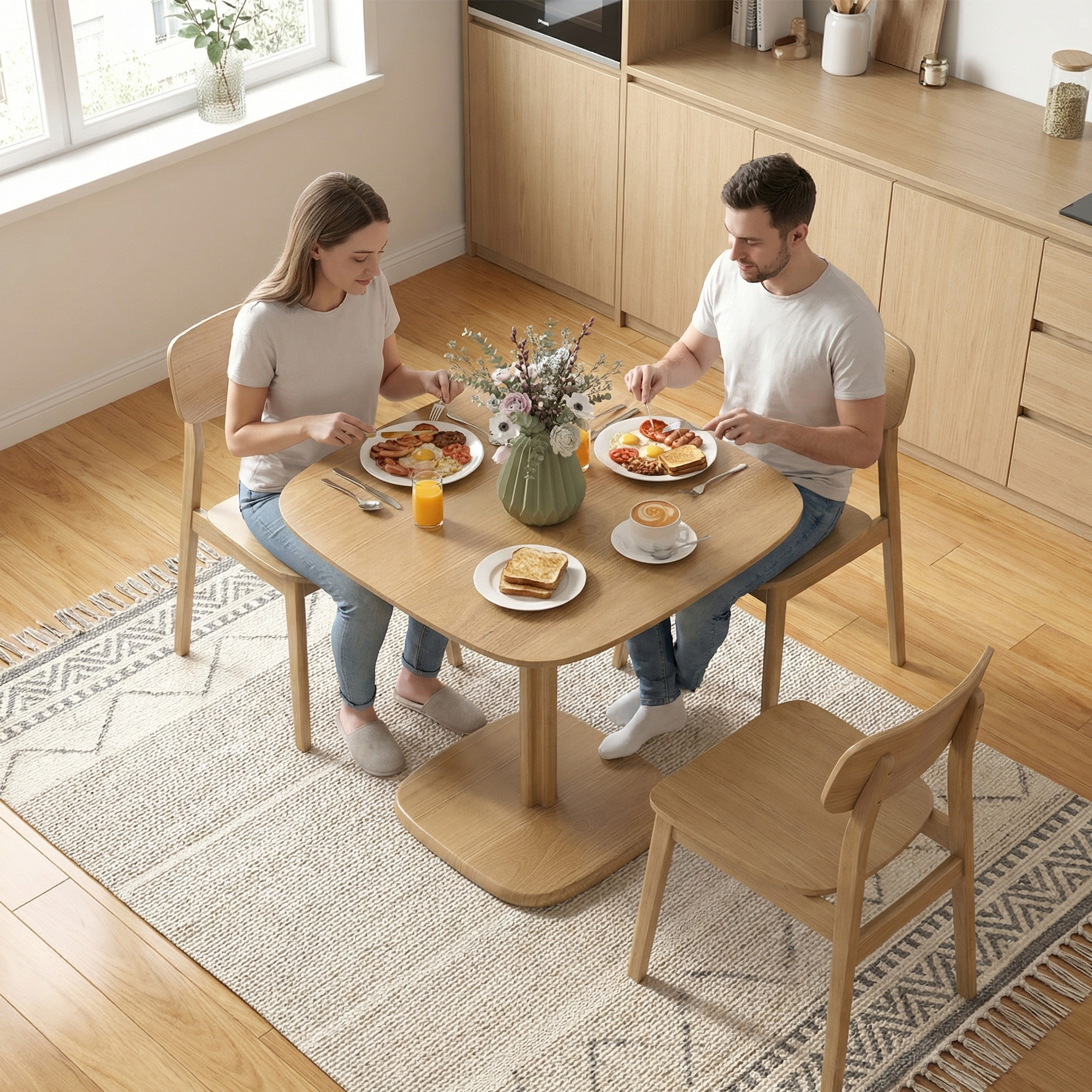 Esstisch, 70 x 70 cm Küchentisch für 4 Personen aus Kautschukholz für Küche, Esszimmer, Natur
