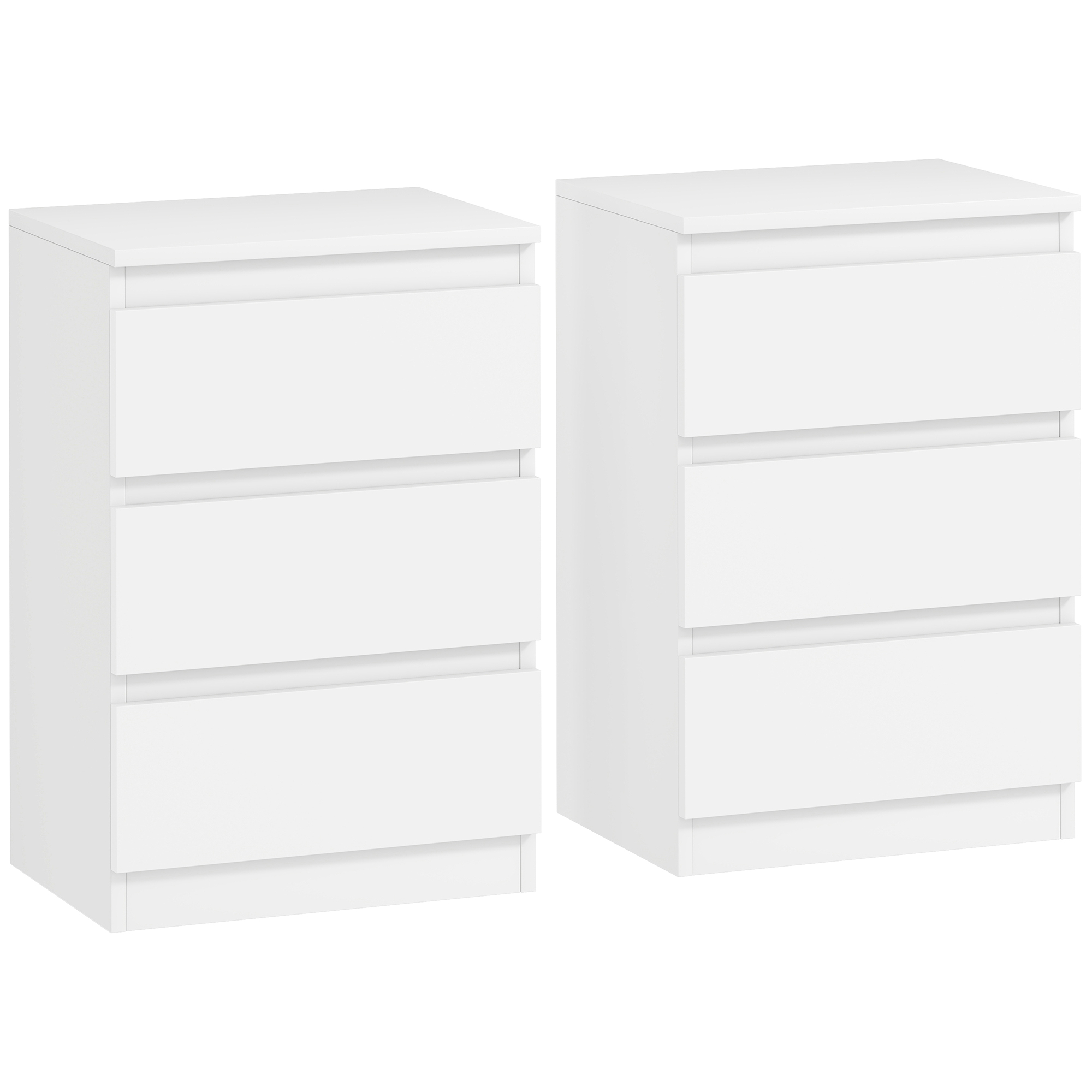 Nachttische im 2er-Set, 3 Schubladen, griffloses Design, Holzoptik, Weiß