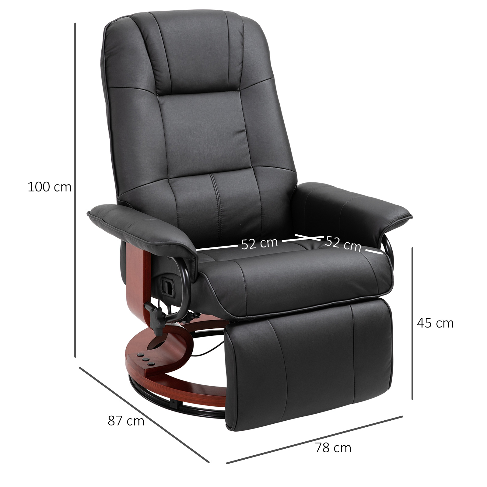 Relaxsessel Fernsehsessel Liegesessel Kunstleder 360° Drehstuhl 145° neigbar Schwarz 78 x 87 x 100 cm