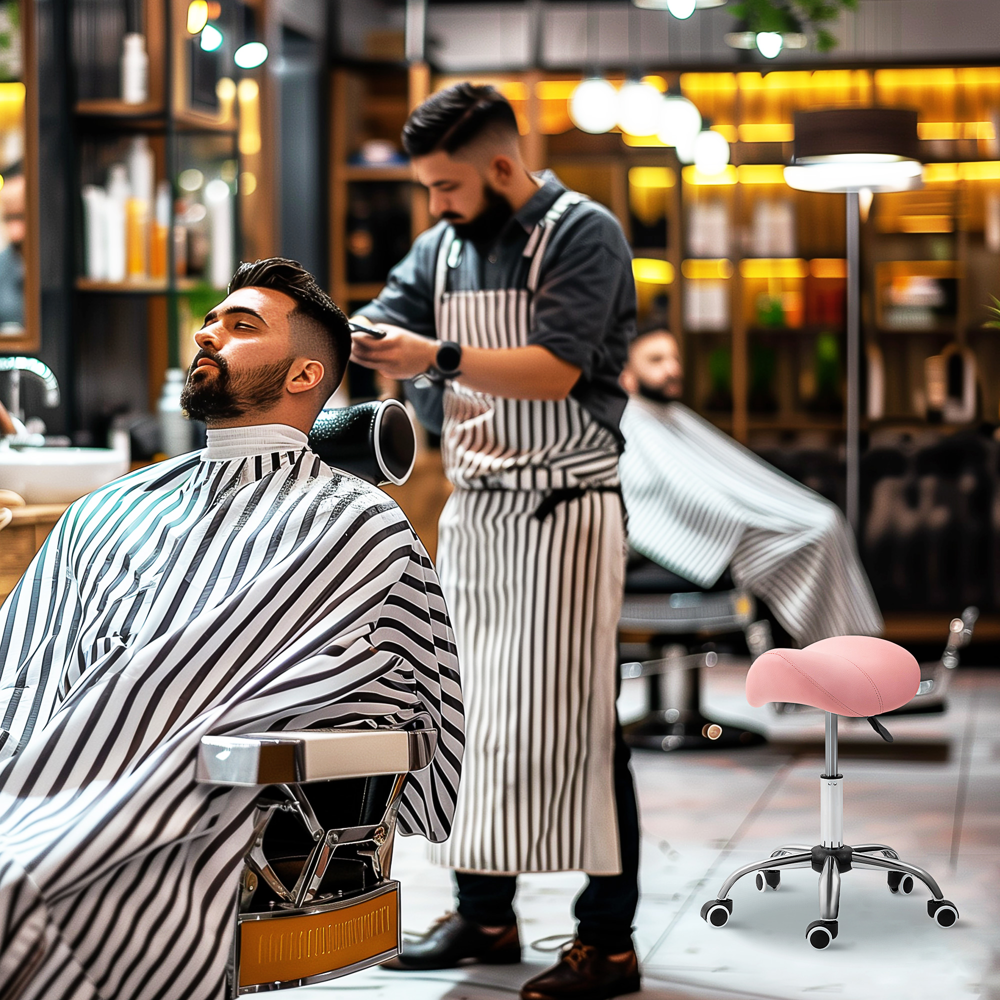 Rollhocker höhenverstellbar 49-61 cm Arbeitshocker 360° drehbar Hocker Bürohocker für Büro Salon Massage Spa Rosa