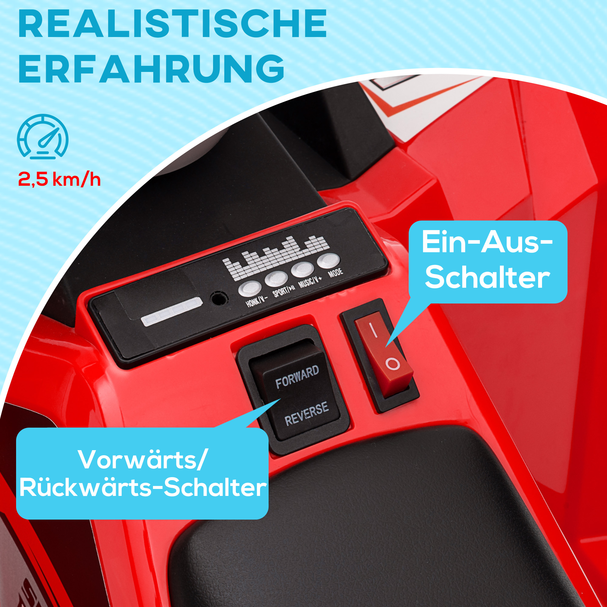 Elektro-Kinderquad mit Anhänger, 2,5 km/h, 50 Minuten Fahrtzeit, für 1,5 bis 3 Jahre, bis 25 kg, Rot