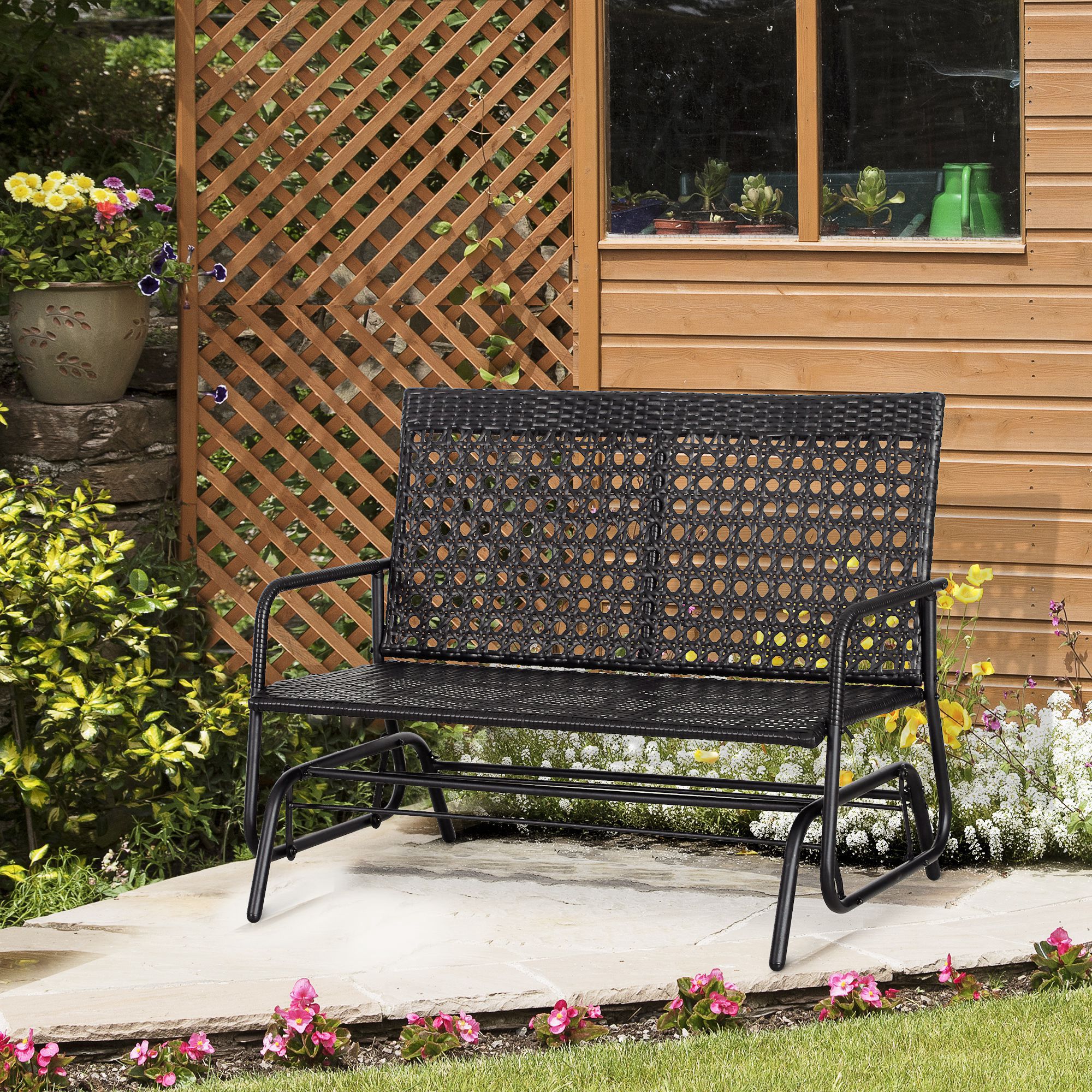 Schaukelbank Gartenschaukel Gartenbank Sitzbank Schaukel 2-Sitzer Polyrattan
