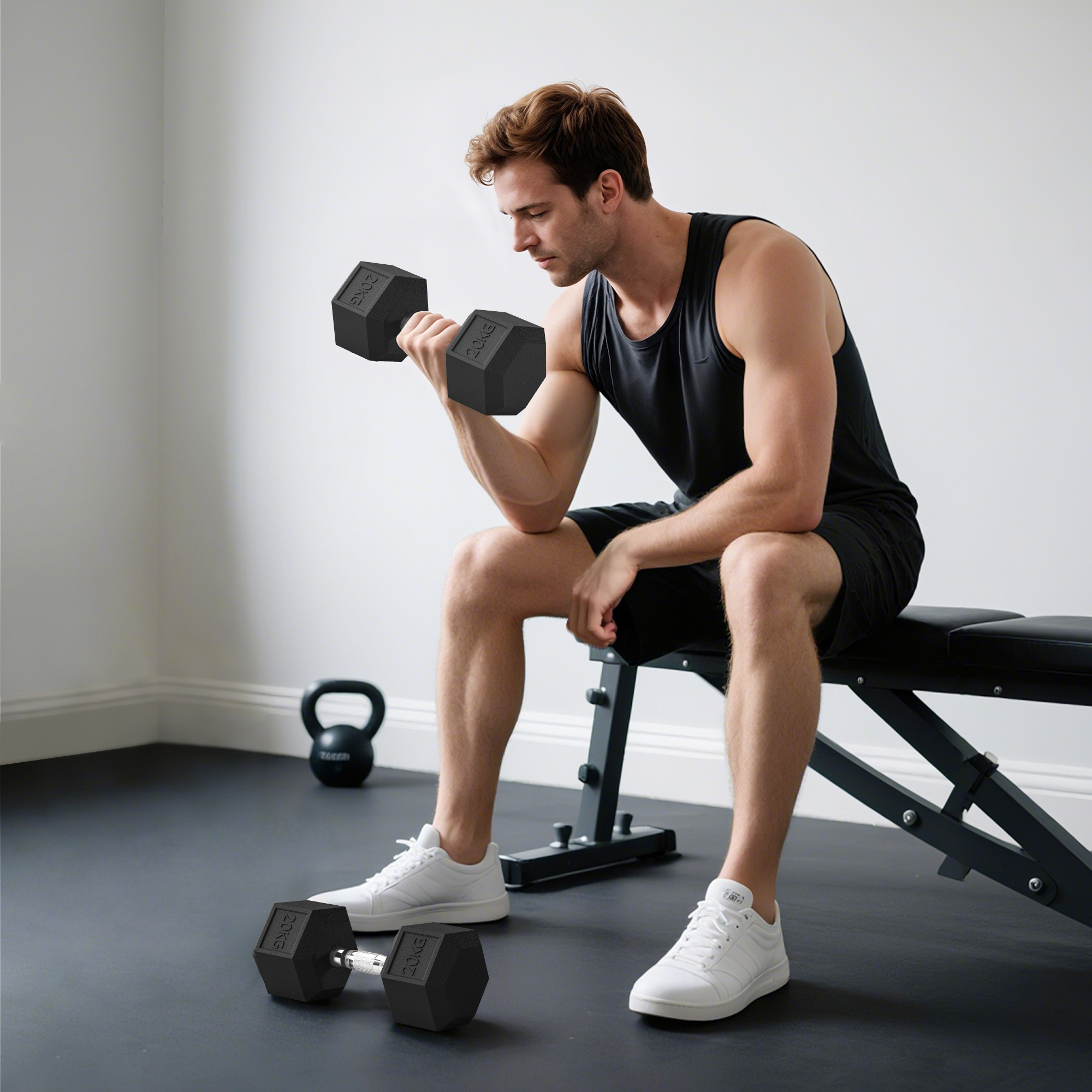 Hanteln mit gerändeltem Griff, Kurzhantel aus Gusseisen, 2 x 20kg für Zuhause, Fitnessstudio, Krafttraining