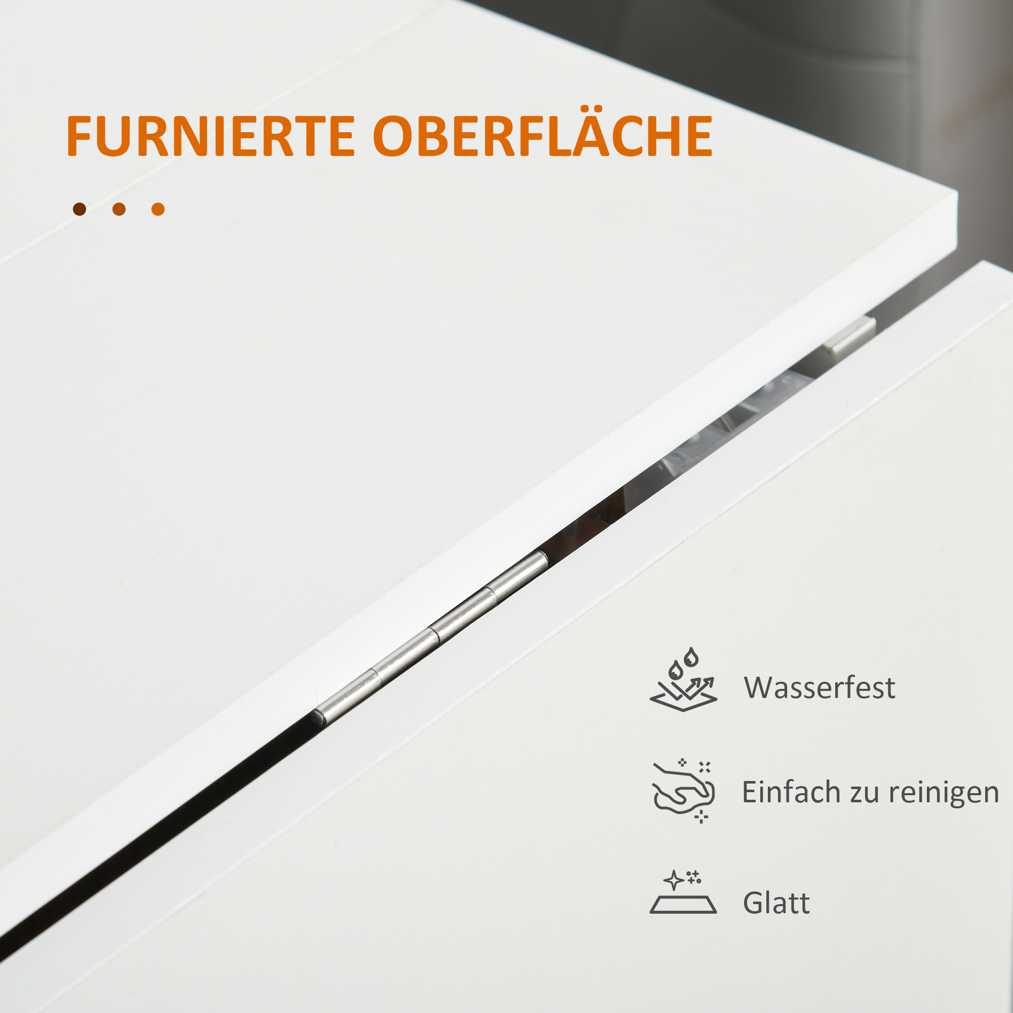 Ausklappbarer Esstisch Ausziehbarer Esstisch, mobil, modernes Design, 120 cm x 80 cm x 73 cm, Teak + Weiß