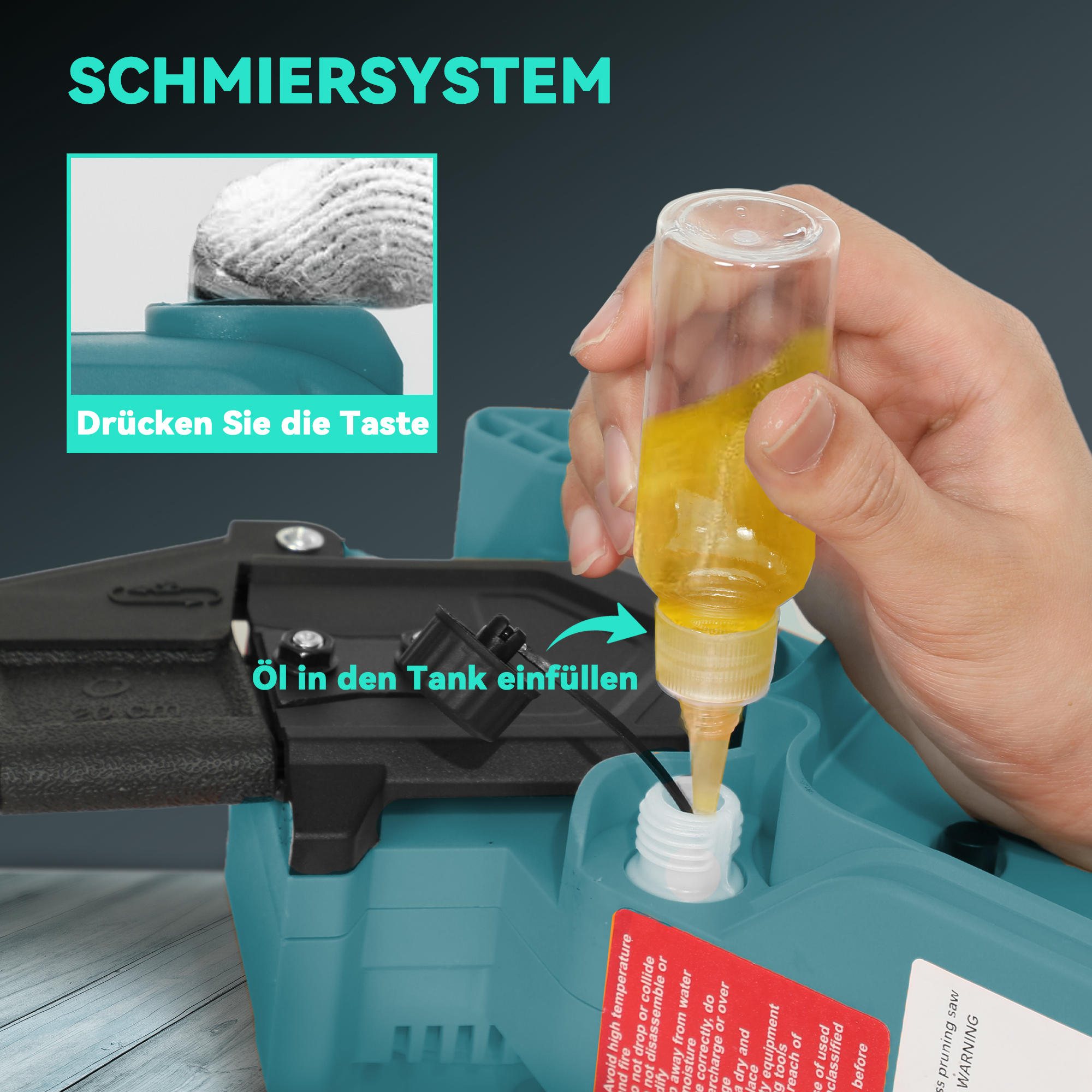 2-in-1 Mini Kettensäge 580W mit Akku 8000mAh Sicherheitsverriegelung 8 Zoll 42 x 29 x 10,5 cm Blau