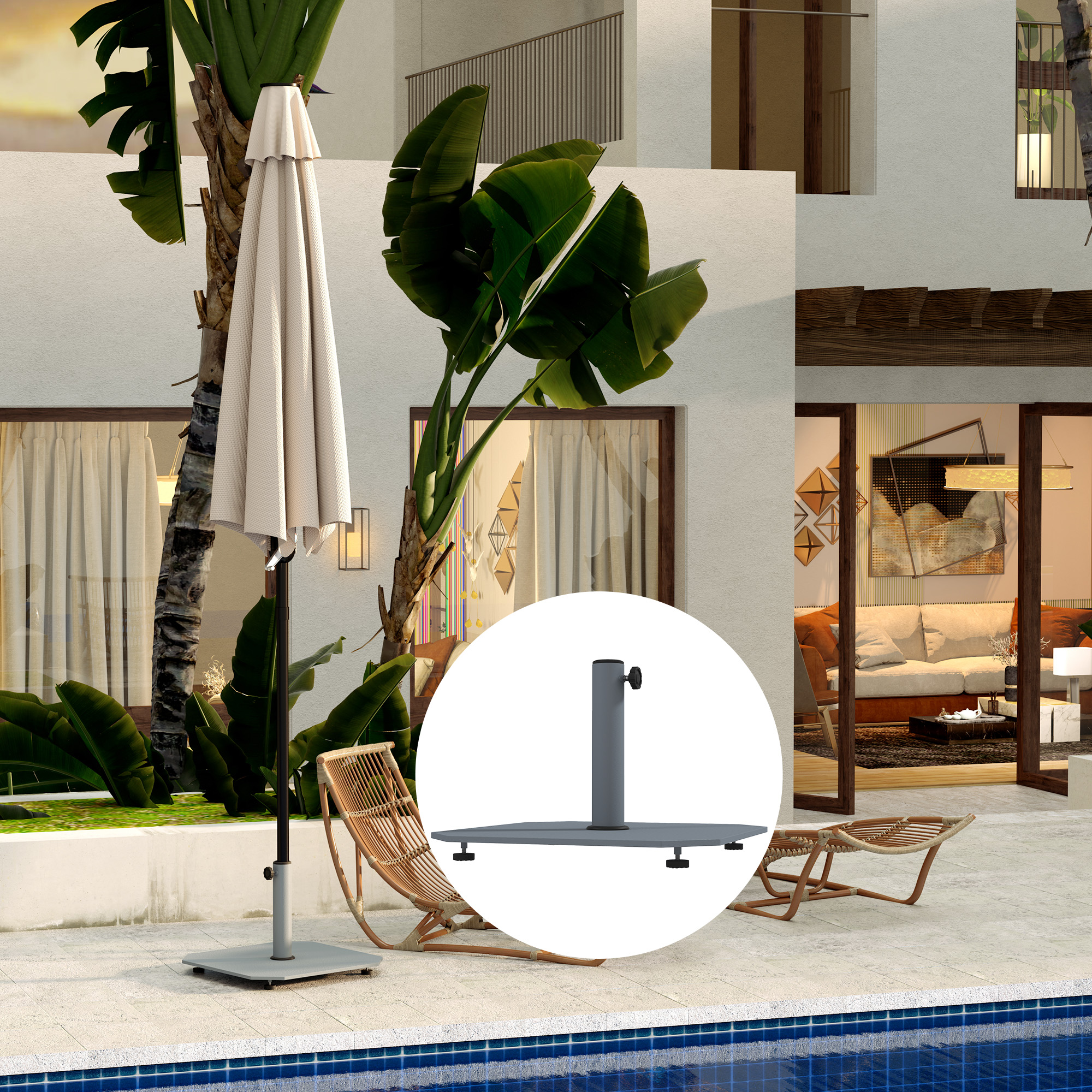 Sonnenschirmständer aus Metall 18,5 kg Schirmständer, Quadratisch Schirmhalter für Sonnenschirm 32/38/48mm