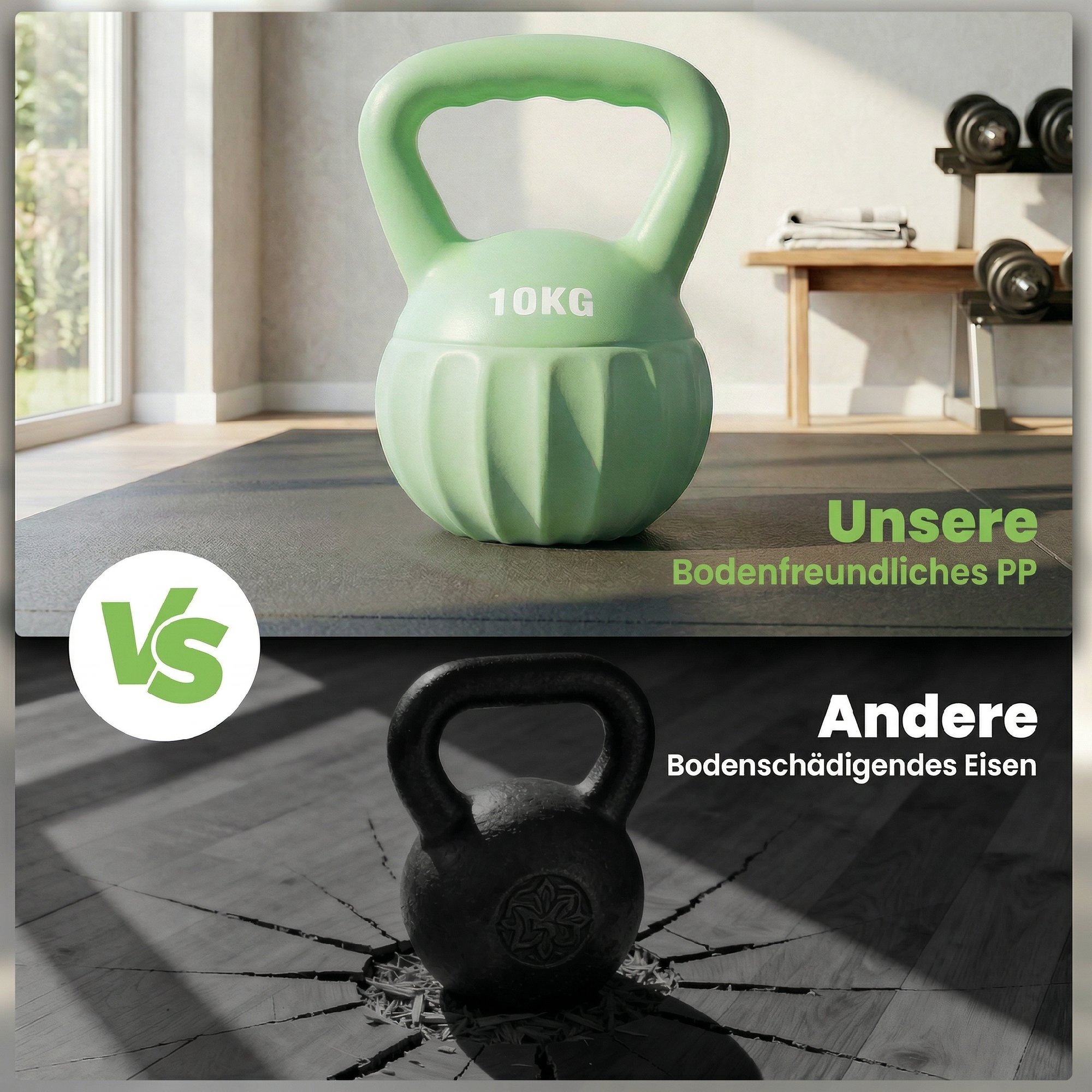 Kettlebell Kugelhantel 6 kg Gewicht-Hantel mit Sand befüllt für Anfänger Zuhause Krafttraining 21 x 21 x 27 cm Grün