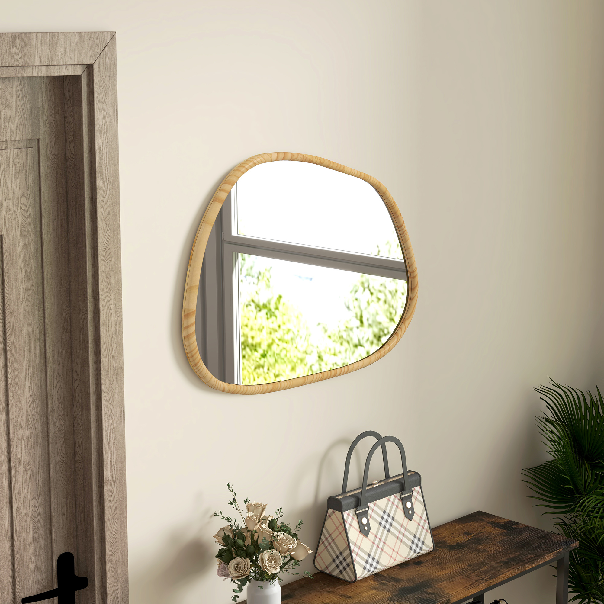Wandspiegel Dekospiegel Spiegel, Vintage-Design, 80 cm x 2,1 cm x 60 cm, Massivholz, Natur