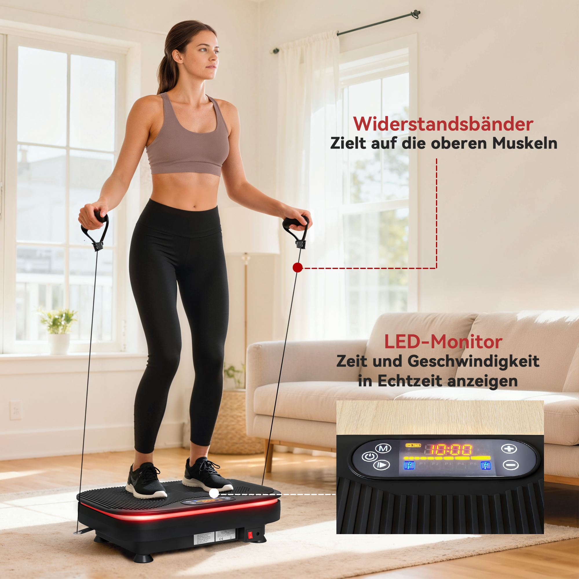 Vibrationsplatte für Fitnessübungen, Bluetooth-Funktion, Fernbedienung, 99 Geschwindigkeitsstufen, Kunststoff, Stahl, Schwarz
