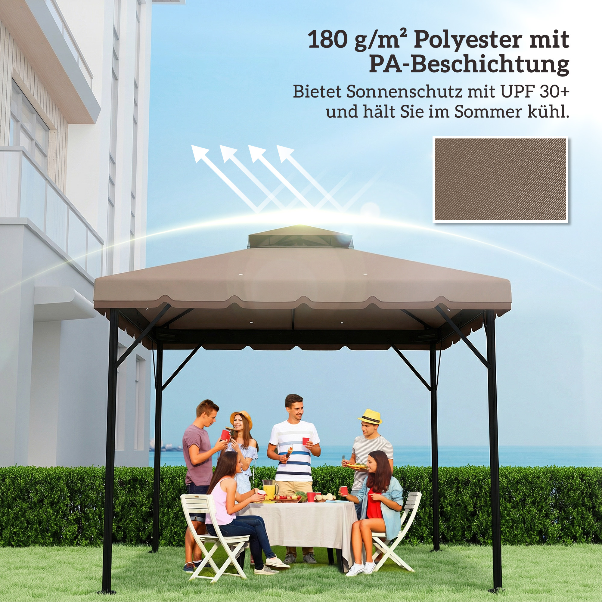 Ersatzdach für Pavillon 3x3m Wasserabweisend Pavillondach mit Doppeldach Wasserablauflöchern Khaki