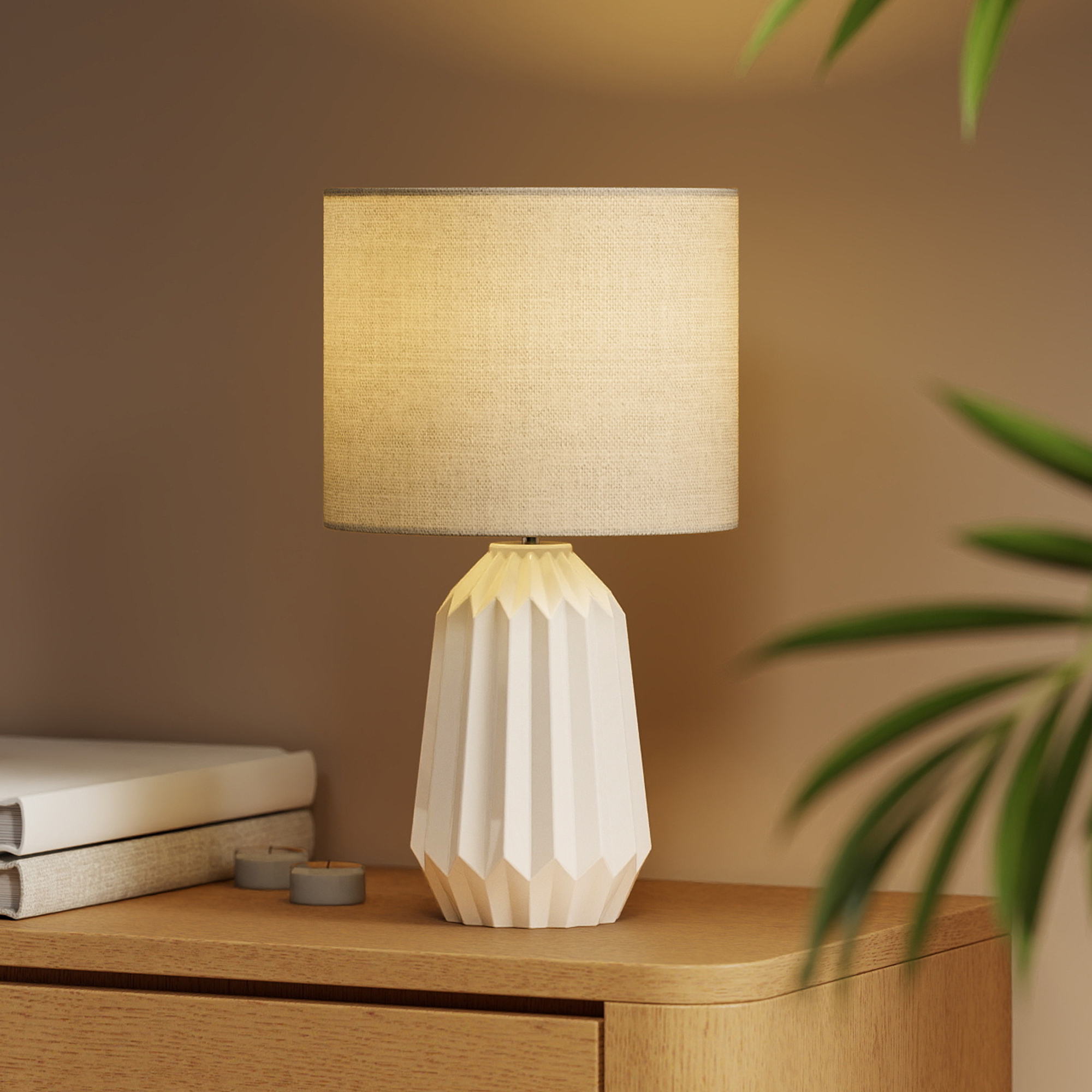 Tischlampe, Tischleuchte, Nachttischlampe mit Leinenschirm, Wippschalter, Schreibtischlampe, 22 x 22 x 39 cm, Weiß