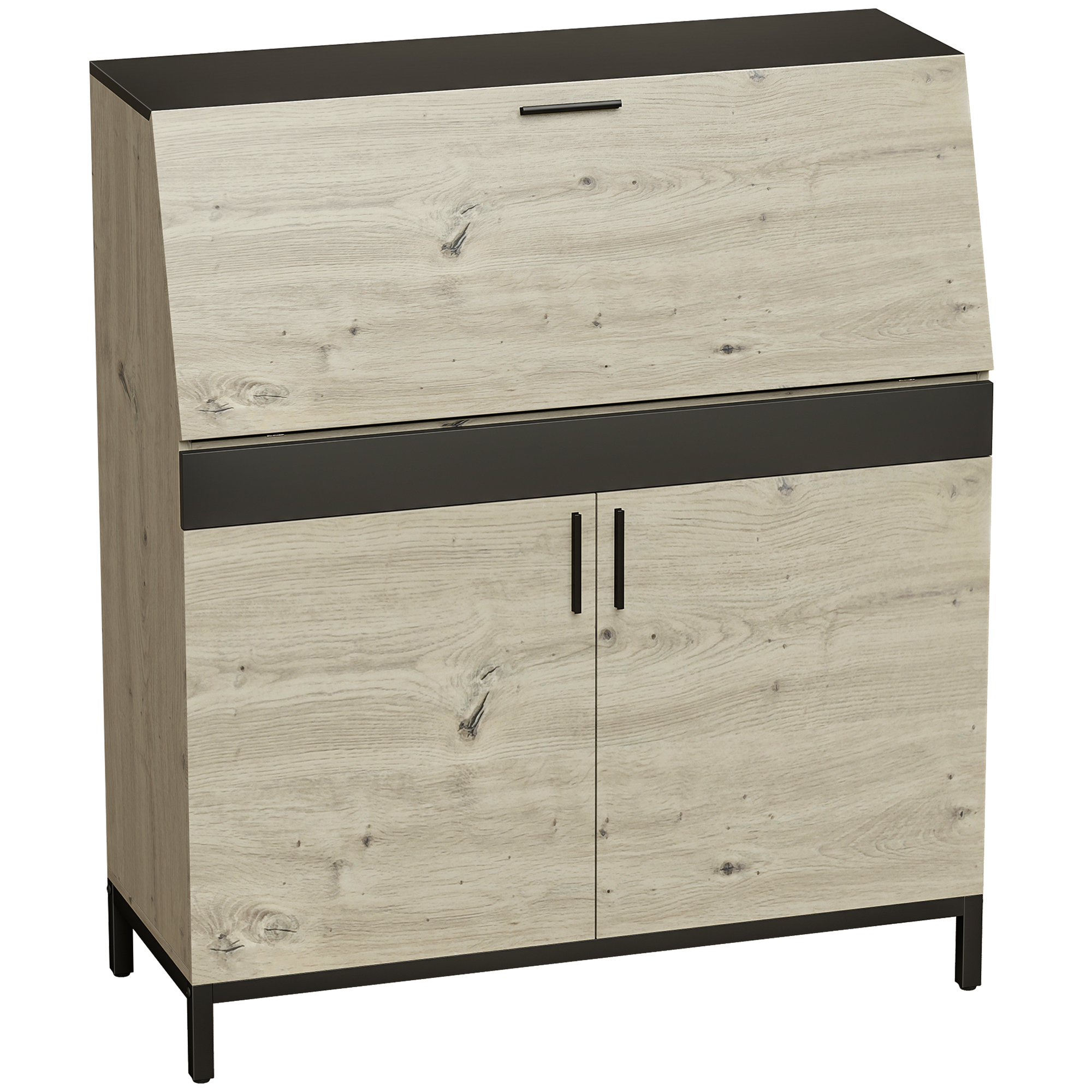 Sekretär-Schreibtisch mit Regalen und Metallrahmen 100 cm Naturholz und Schwarz