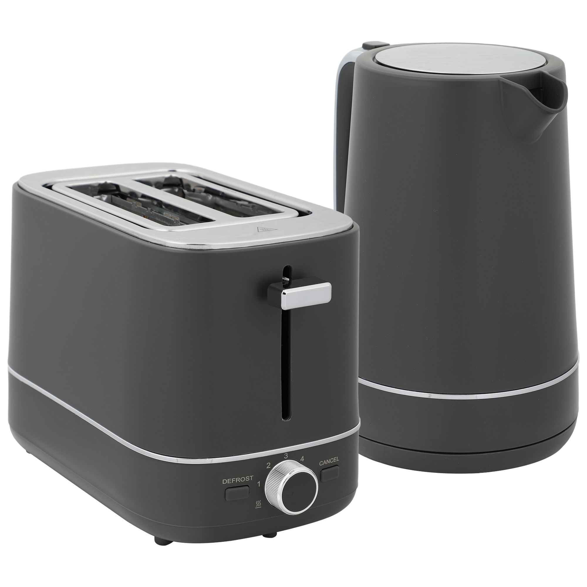 Set aus 1,7 L Wasserkocher und Toaster mit 6 Bräunungsstufen, Grau Set aus 1,7 L Wasserkocher und Toaster mit 6 Bräunungsstufen, Grau