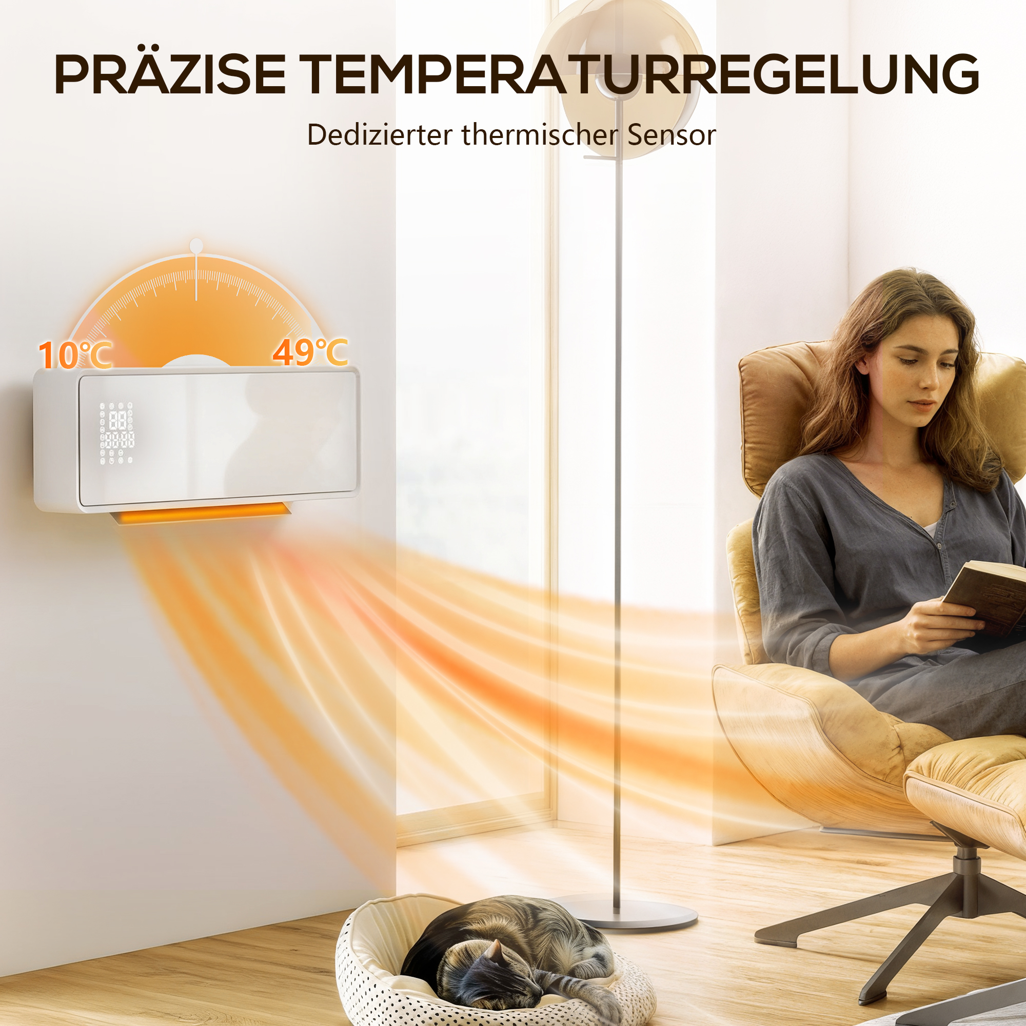 Wandmontierter 2000W Keramik Elektroheizer, Ventilator, Thermostat, Timer, Fernbedienung, Glaspaneel, Weiß